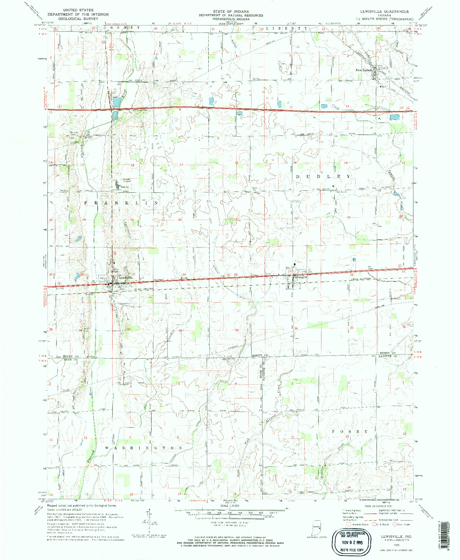 USGS 1:24000-SCALE QUADRANGLE FOR LEWISVILLE, IN 1970