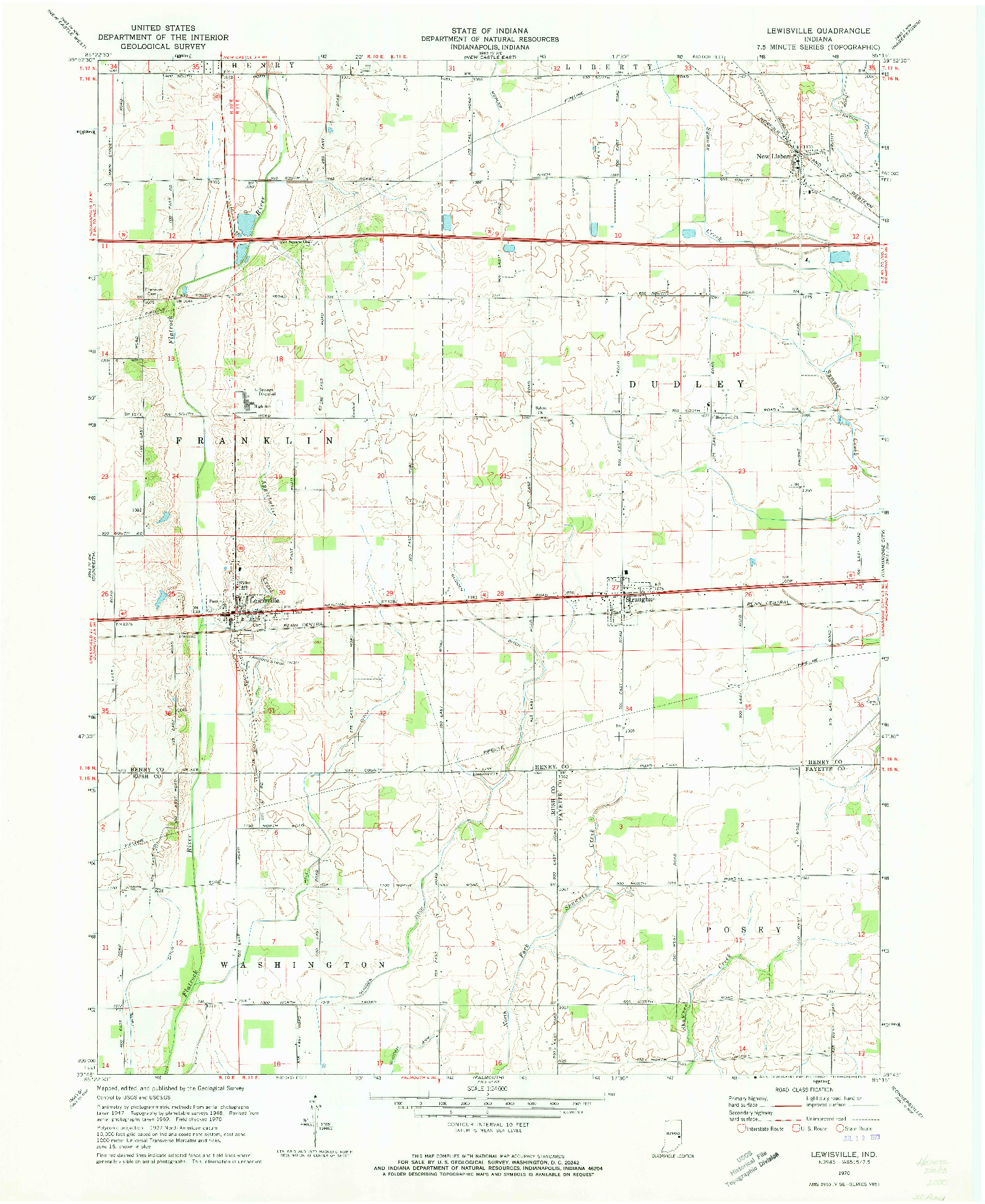 USGS 1:24000-SCALE QUADRANGLE FOR LEWISVILLE, IN 1970