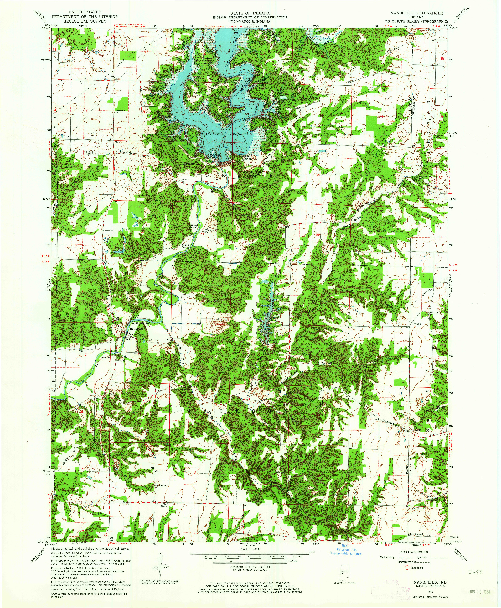 USGS 1:24000-SCALE QUADRANGLE FOR MANSFIELD, IN 1963