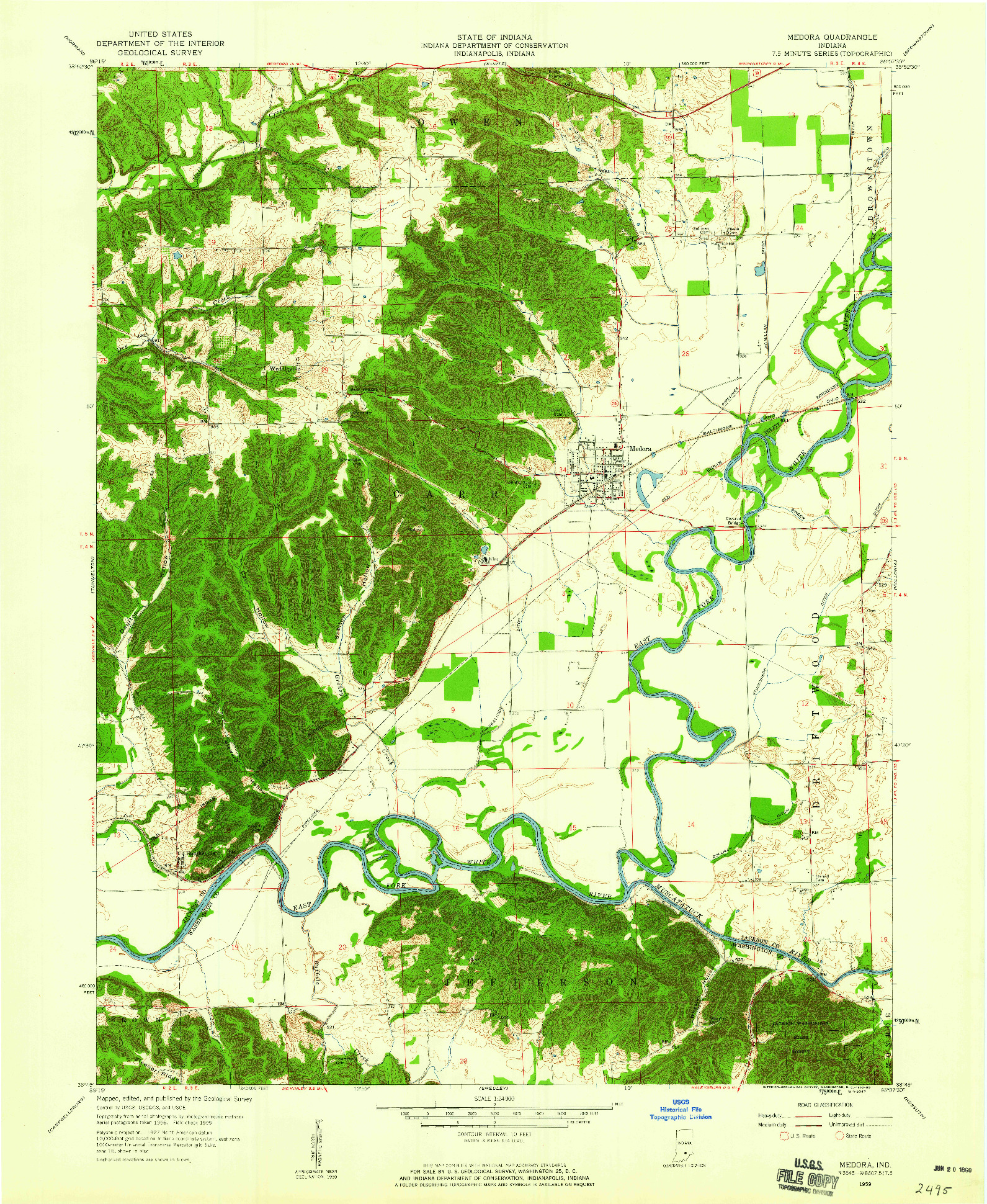 USGS 1:24000-SCALE QUADRANGLE FOR MEDORA, IN 1959