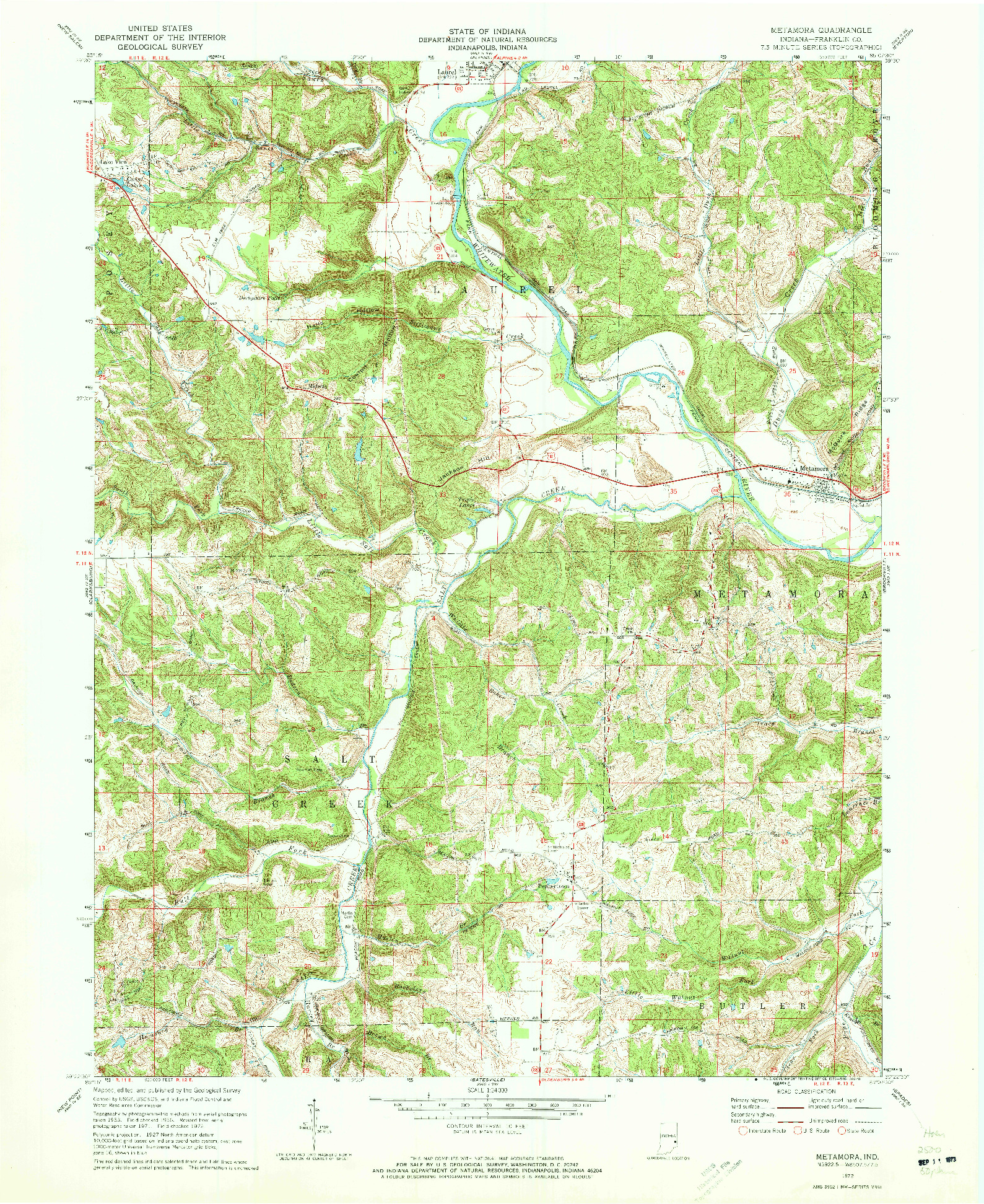 USGS 1:24000-SCALE QUADRANGLE FOR METAMORA, IN 1972