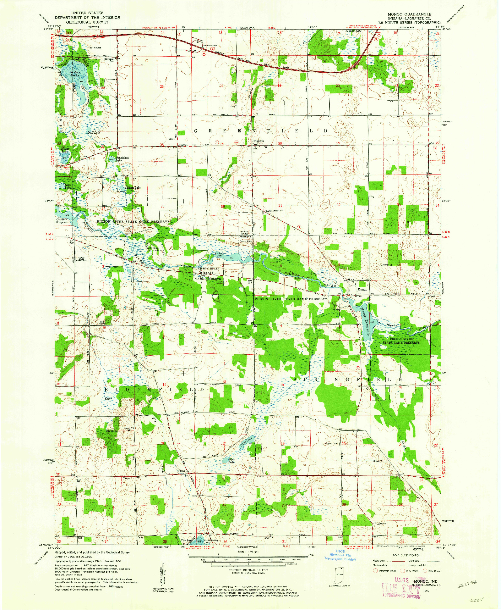 USGS 1:24000-SCALE QUADRANGLE FOR MONGO, IN 1960