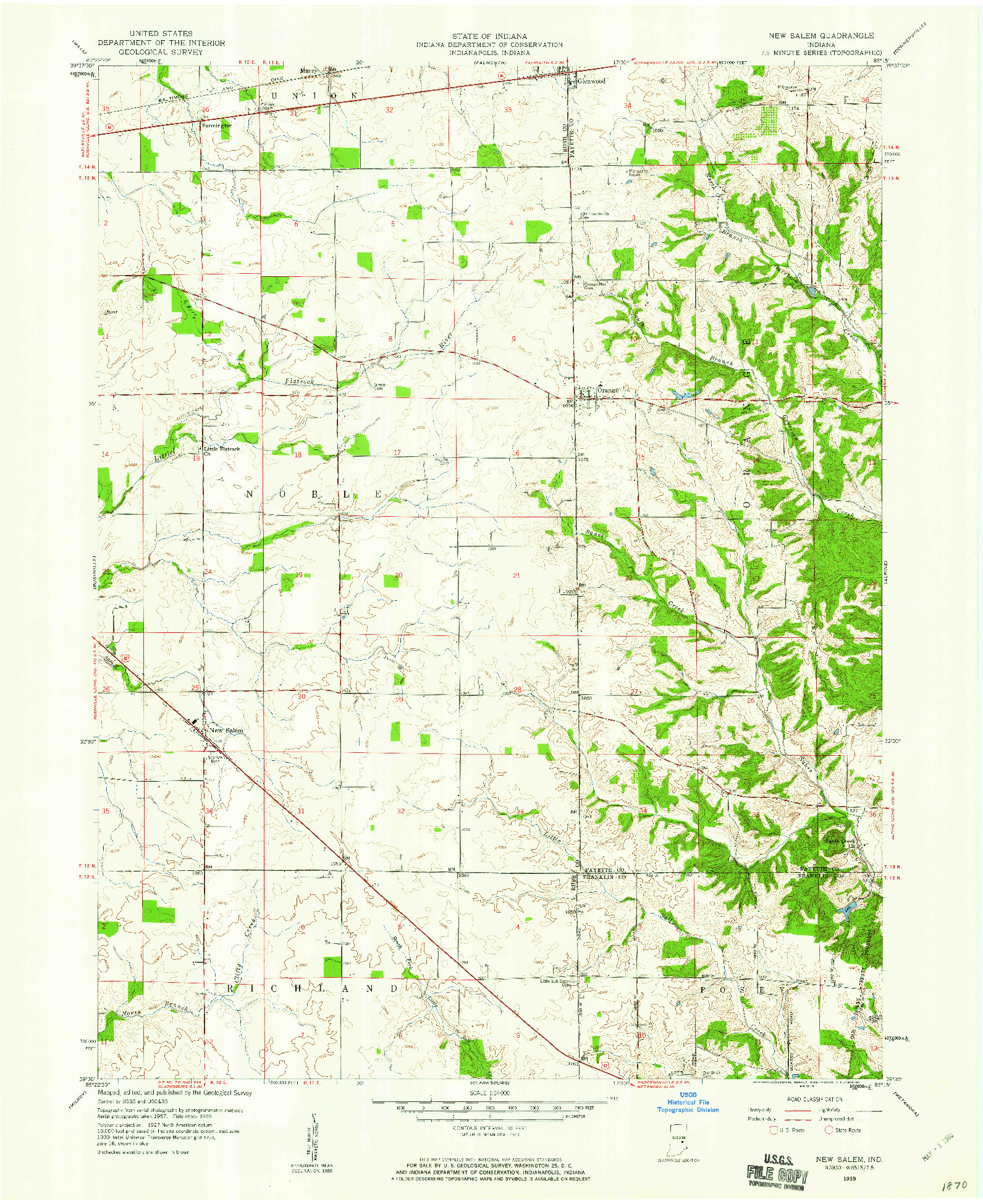 USGS 1:24000-SCALE QUADRANGLE FOR NEW SALEM, IN 1959