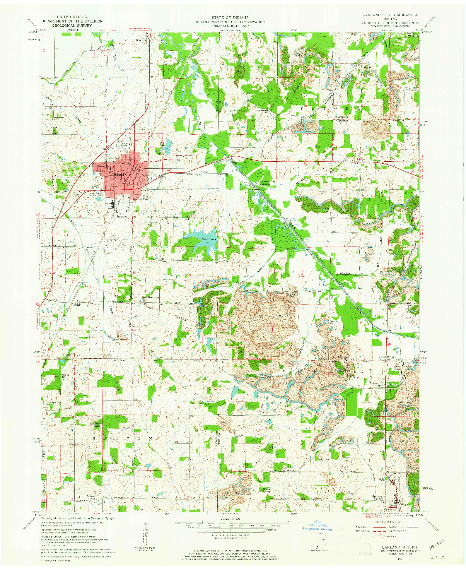 USGS 1:24000-SCALE QUADRANGLE FOR OAKLAND CITY, IN 1961