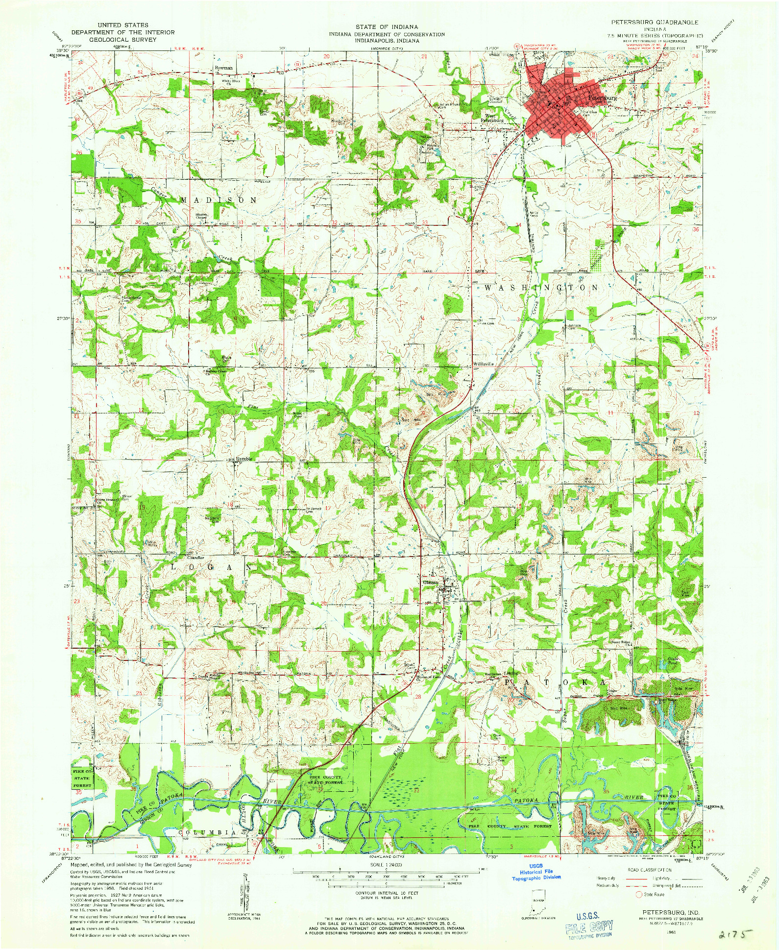 USGS 1:24000-SCALE QUADRANGLE FOR PETERSBURG, IN 1961