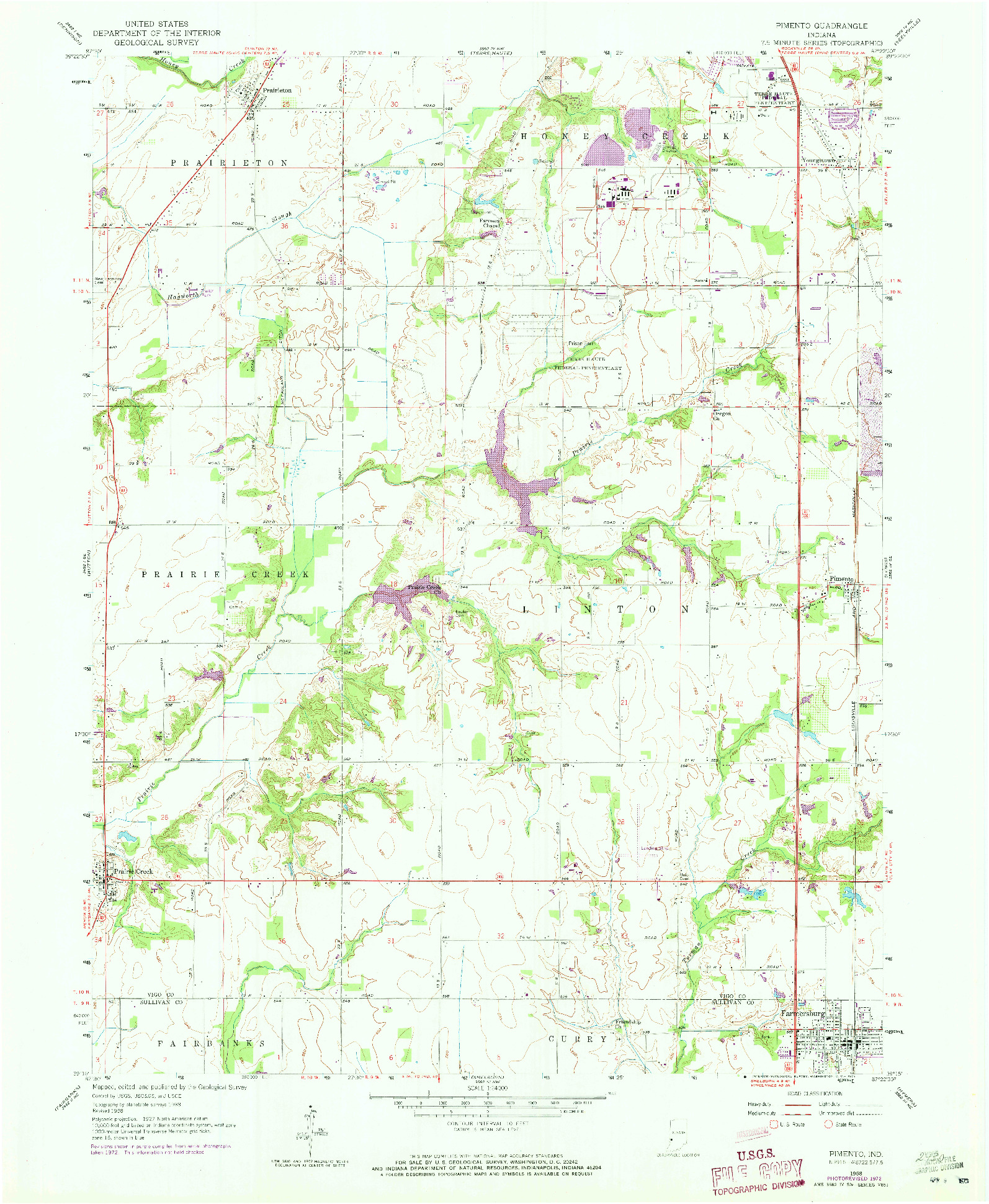 USGS 1:24000-SCALE QUADRANGLE FOR PIMENTO, IN 1958