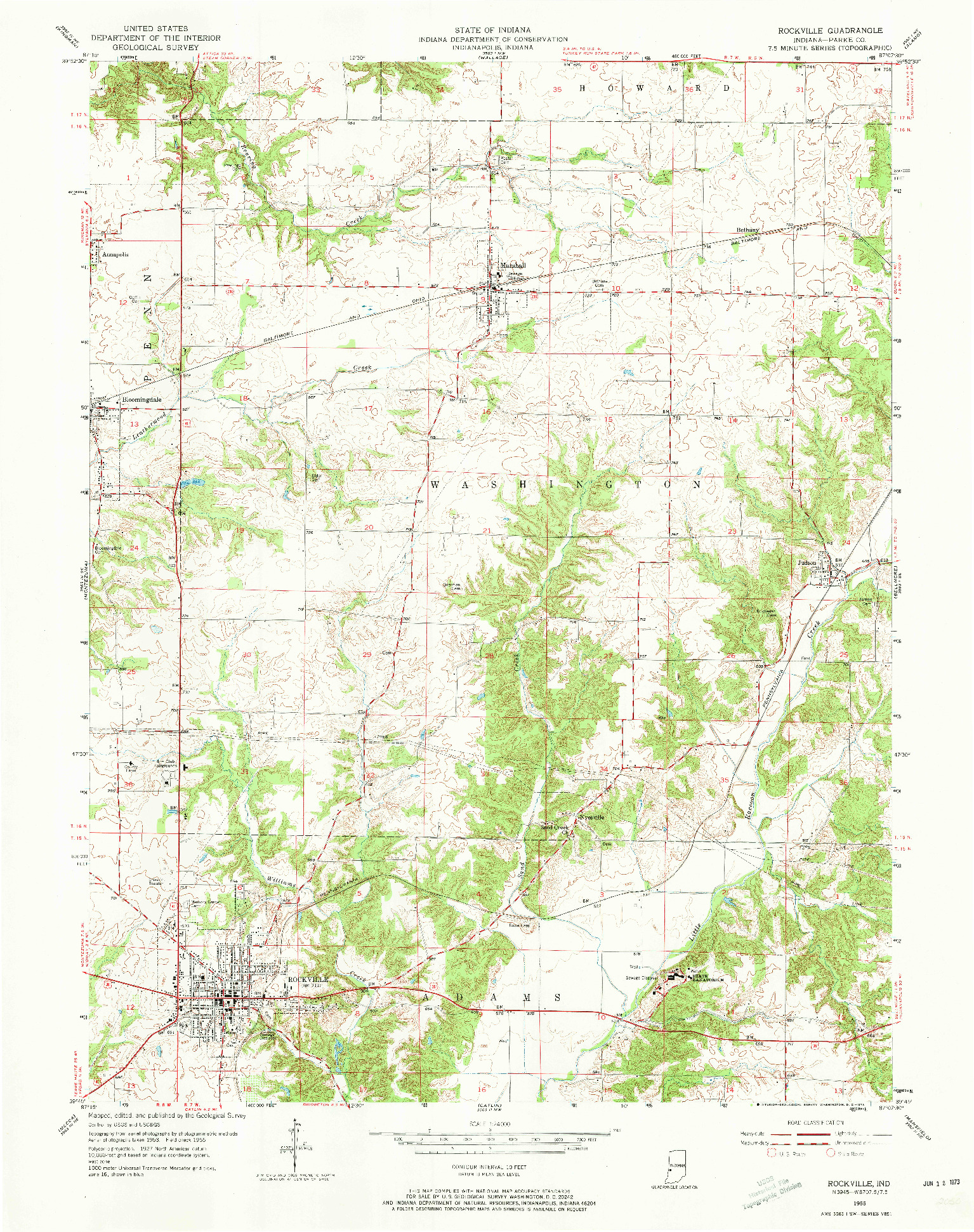 USGS 1:24000-SCALE QUADRANGLE FOR ROCKVILLE, IN 1955