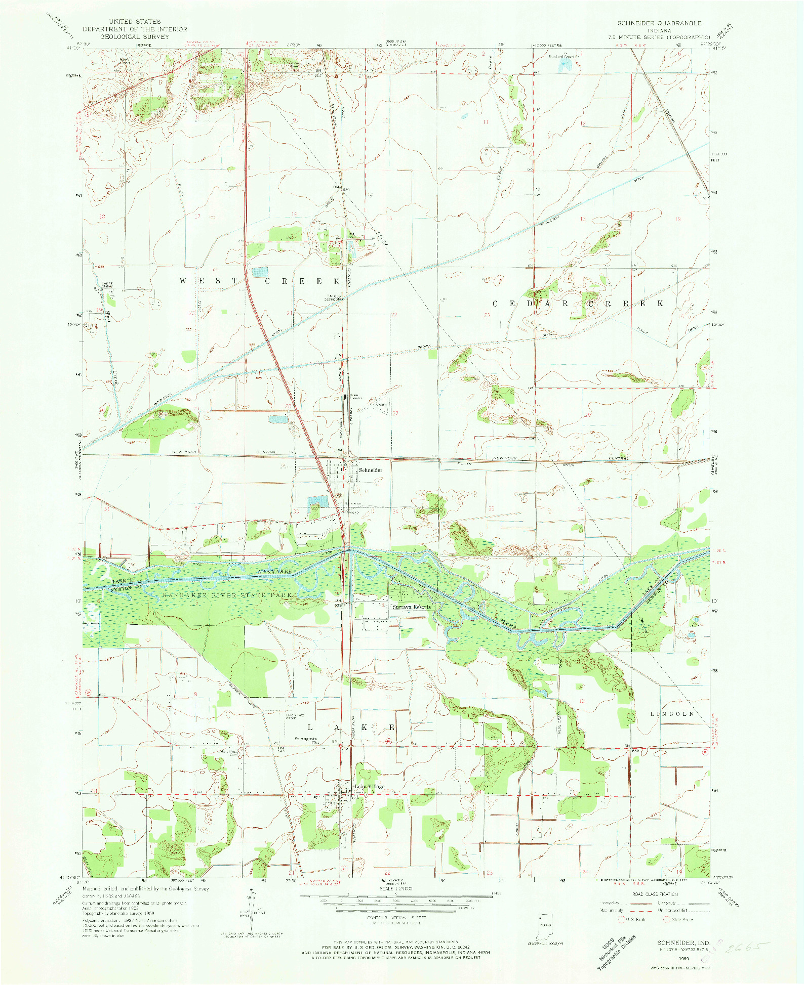 USGS 1:24000-SCALE QUADRANGLE FOR SCHNEIDER, IN 1959