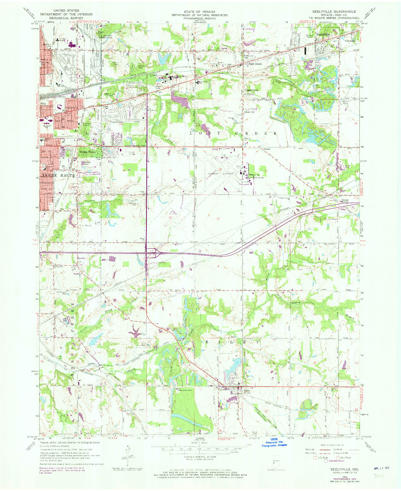 USGS 1:24000-SCALE QUADRANGLE FOR SEELYVILLE, IN 1963