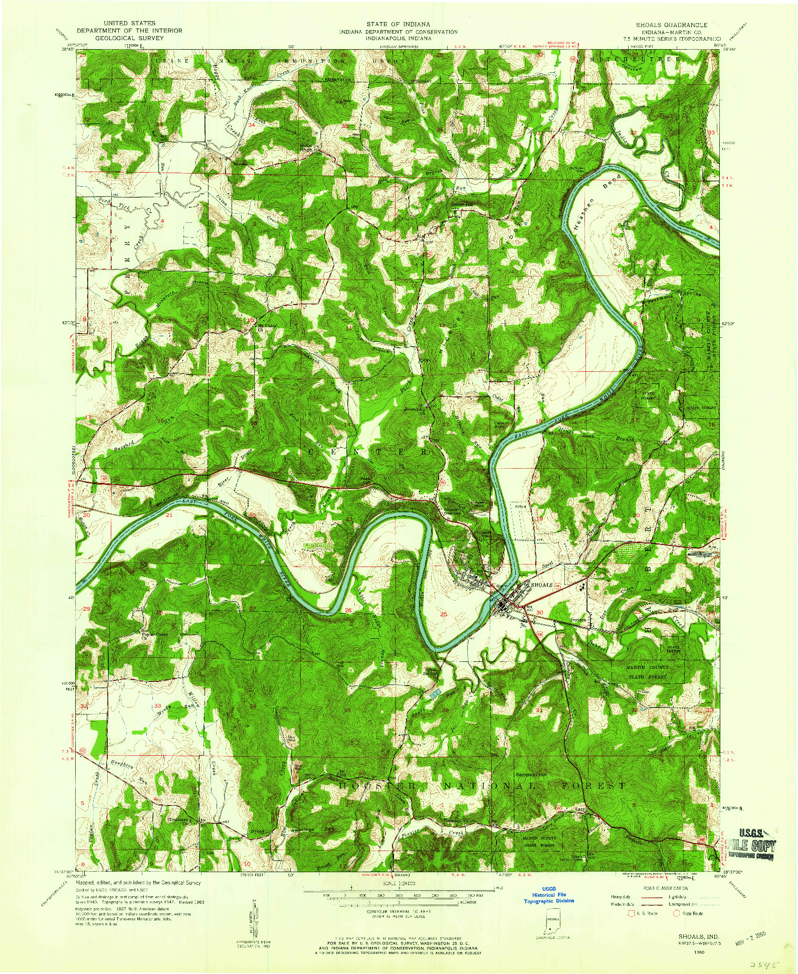 USGS 1:24000-SCALE QUADRANGLE FOR SHOALS, IN 1960