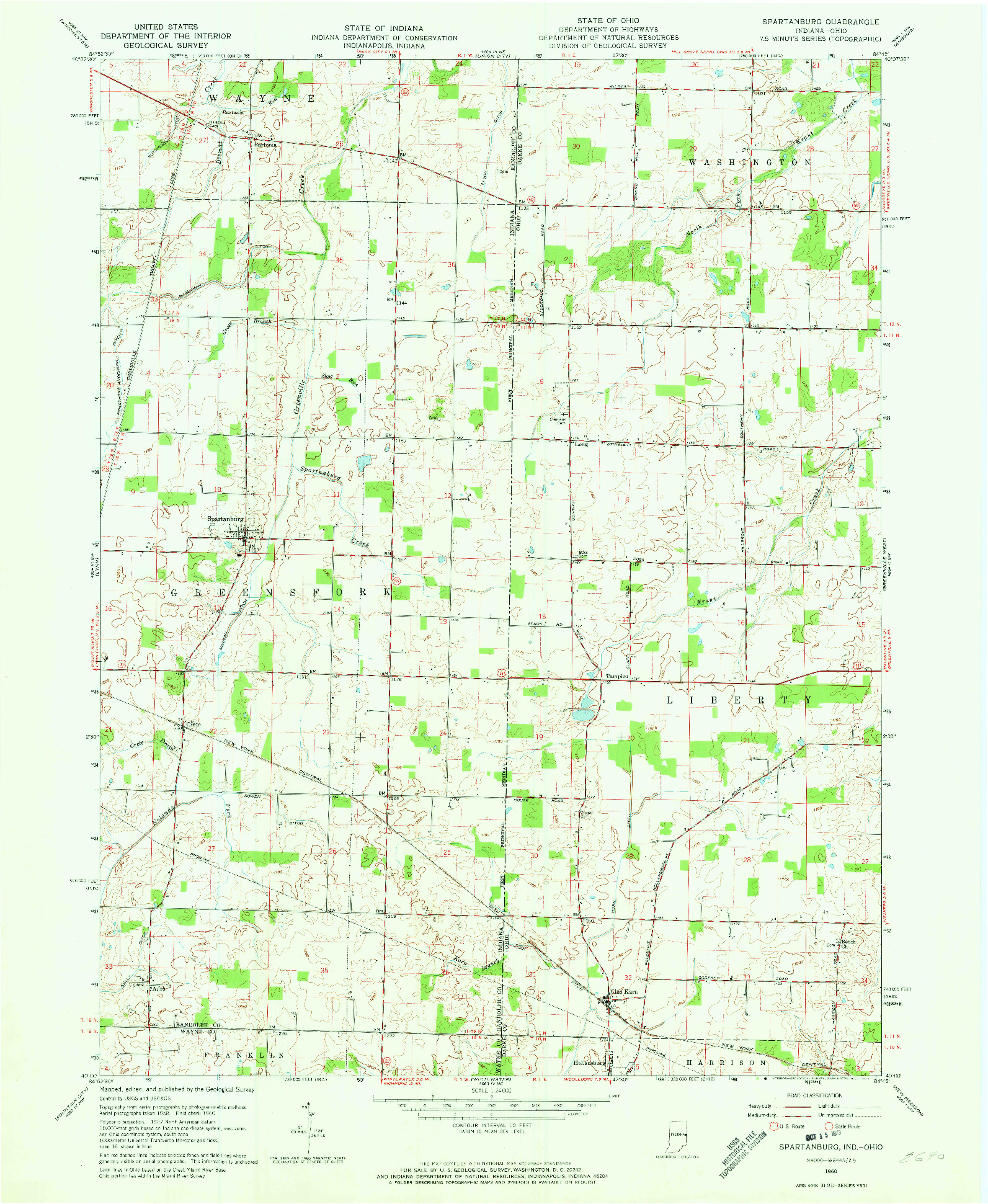 USGS 1:24000-SCALE QUADRANGLE FOR SPARTANBURG, IN 1960