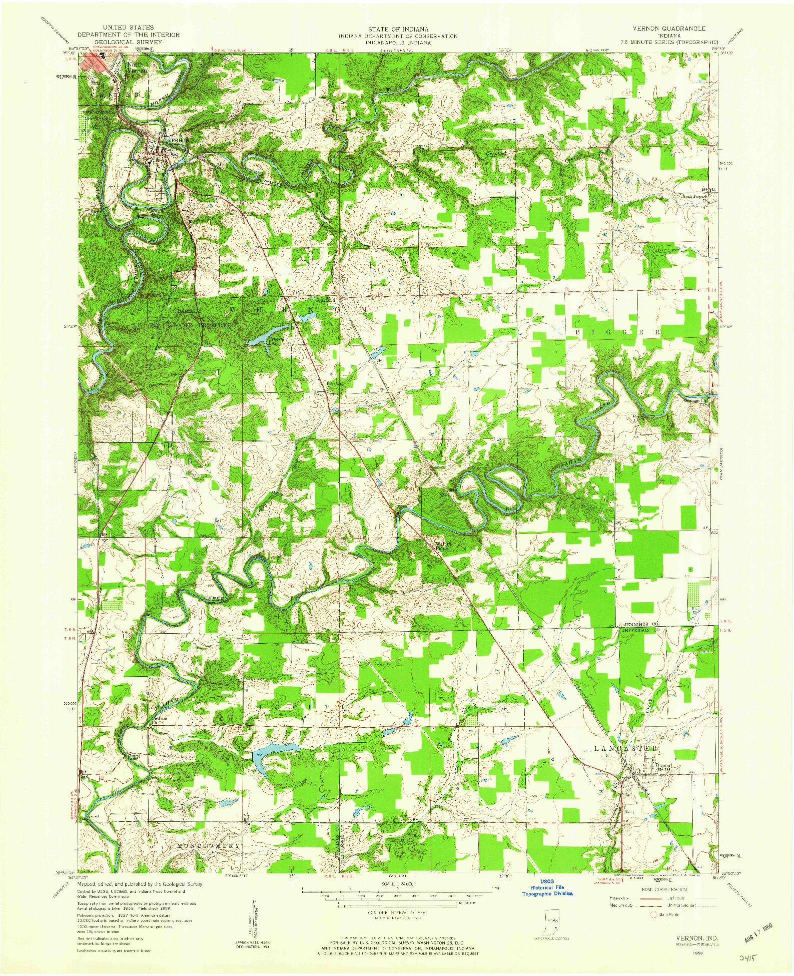 USGS 1:24000-SCALE QUADRANGLE FOR VERNON, IN 1959