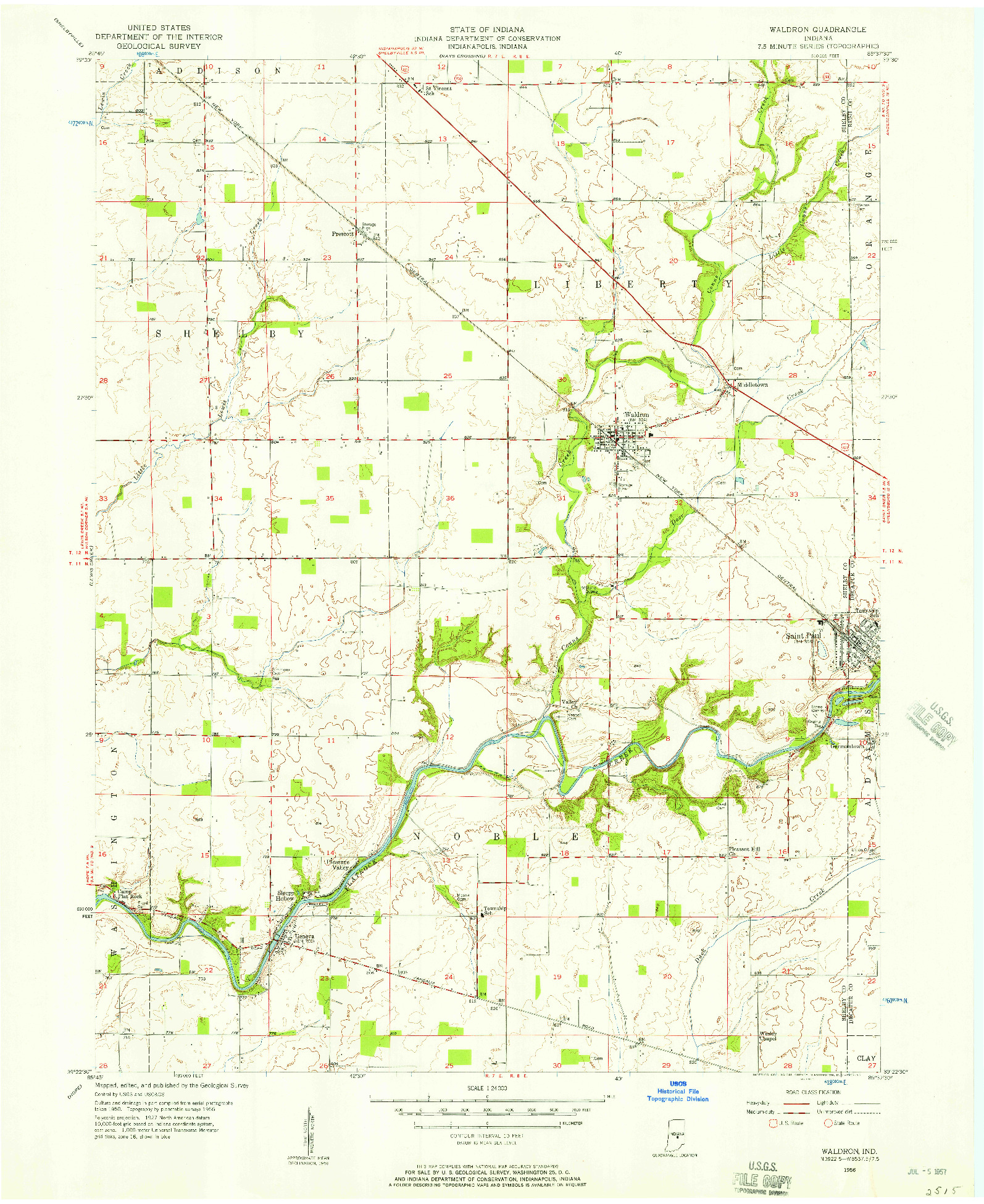 USGS 1:24000-SCALE QUADRANGLE FOR WALDRON, IN 1956