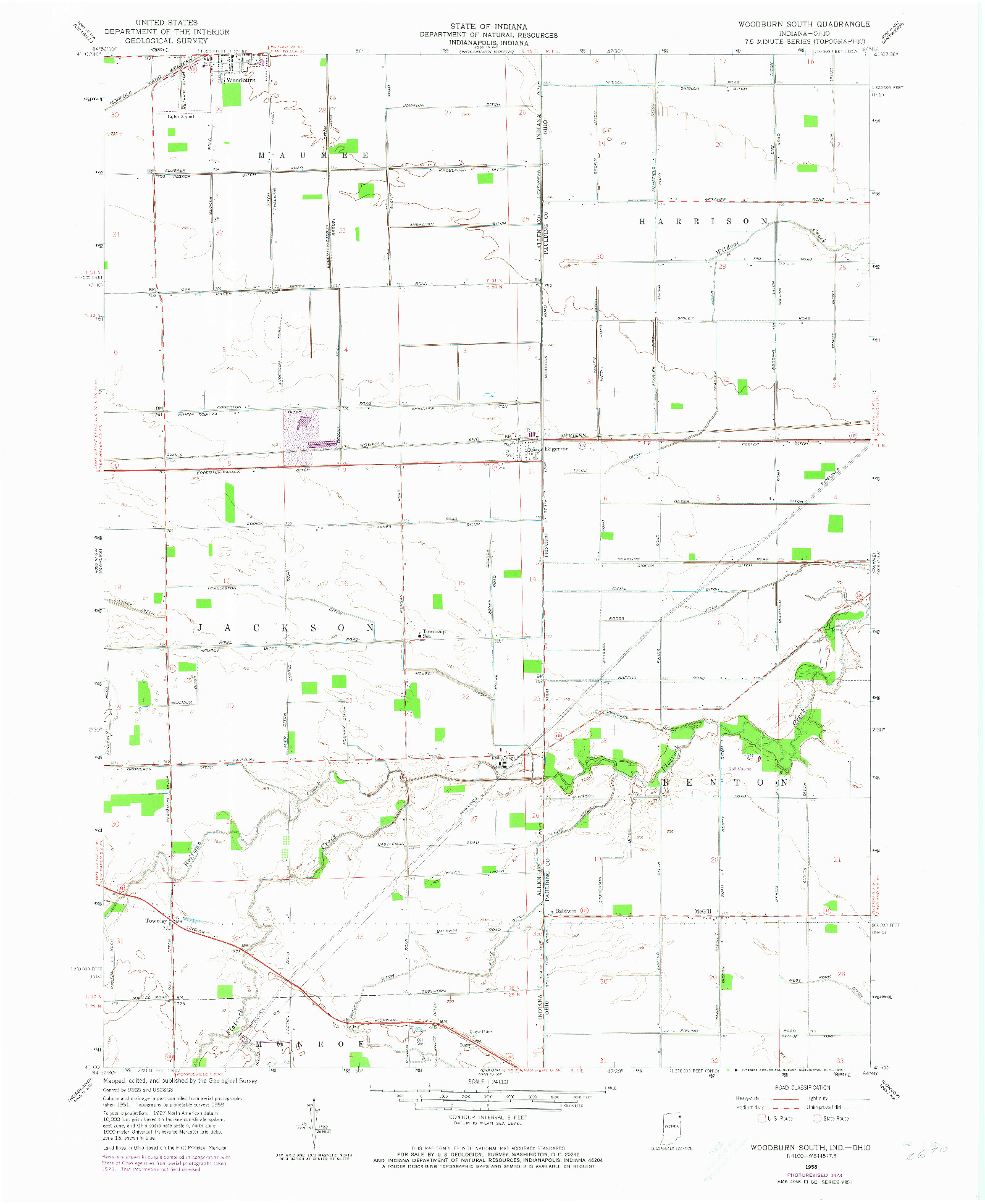 USGS 1:24000-SCALE QUADRANGLE FOR WOODBURN SOUTH, IN 1958