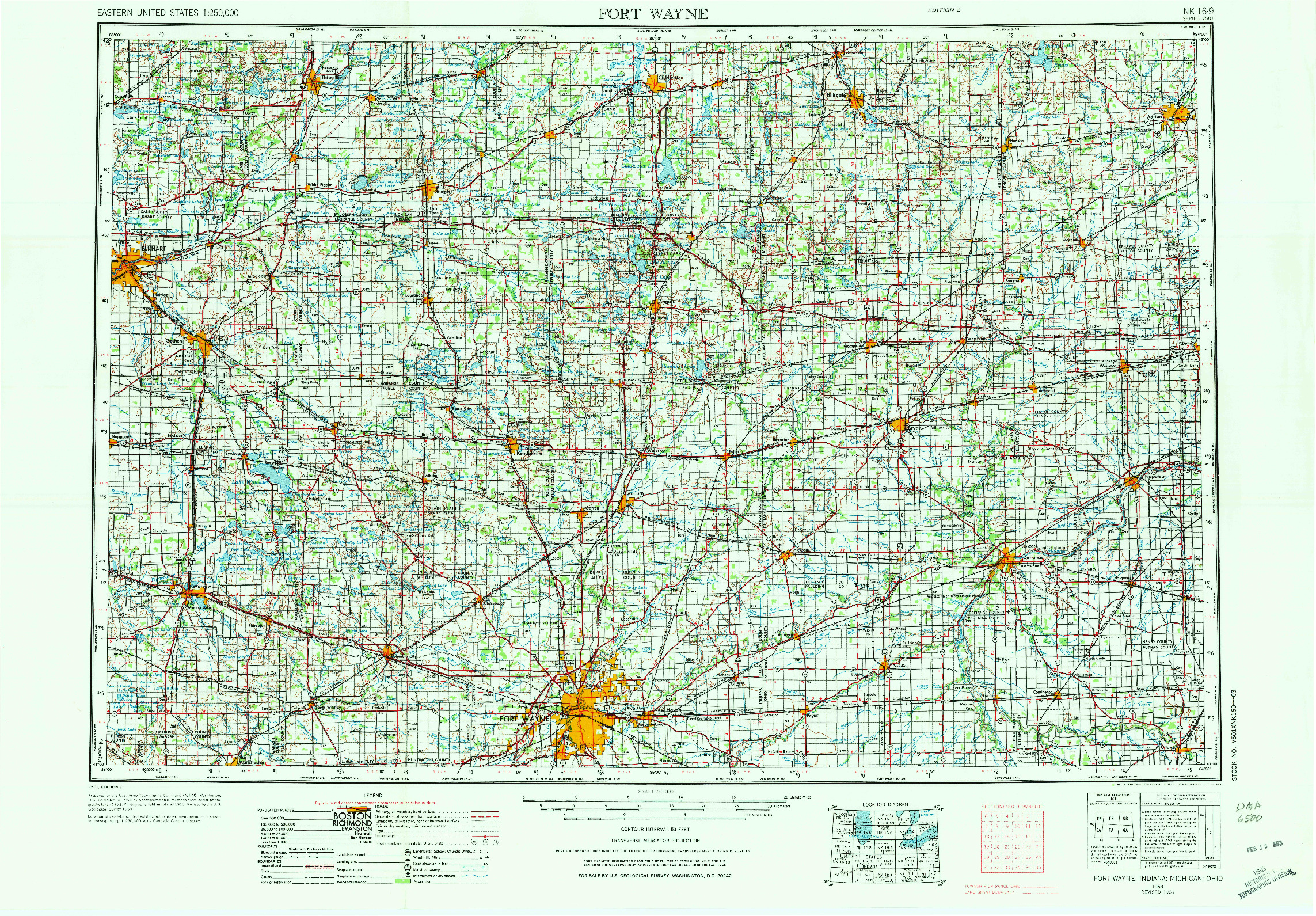USGS 1:250000-SCALE QUADRANGLE FOR FORT WAYNE, IN 1953