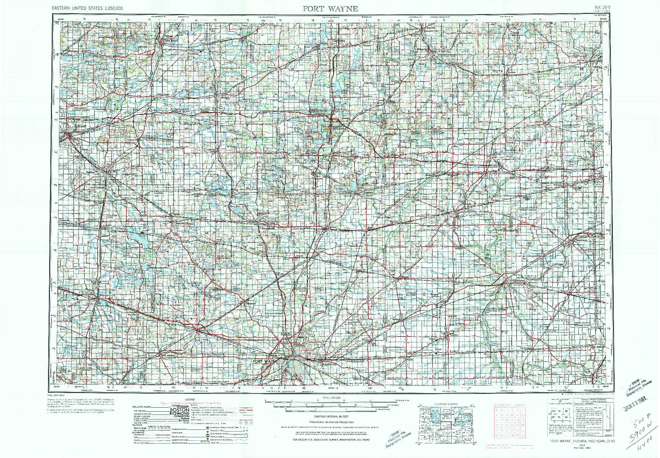 USGS 1:250000-SCALE QUADRANGLE FOR FORT WAYNE, IN 1953
