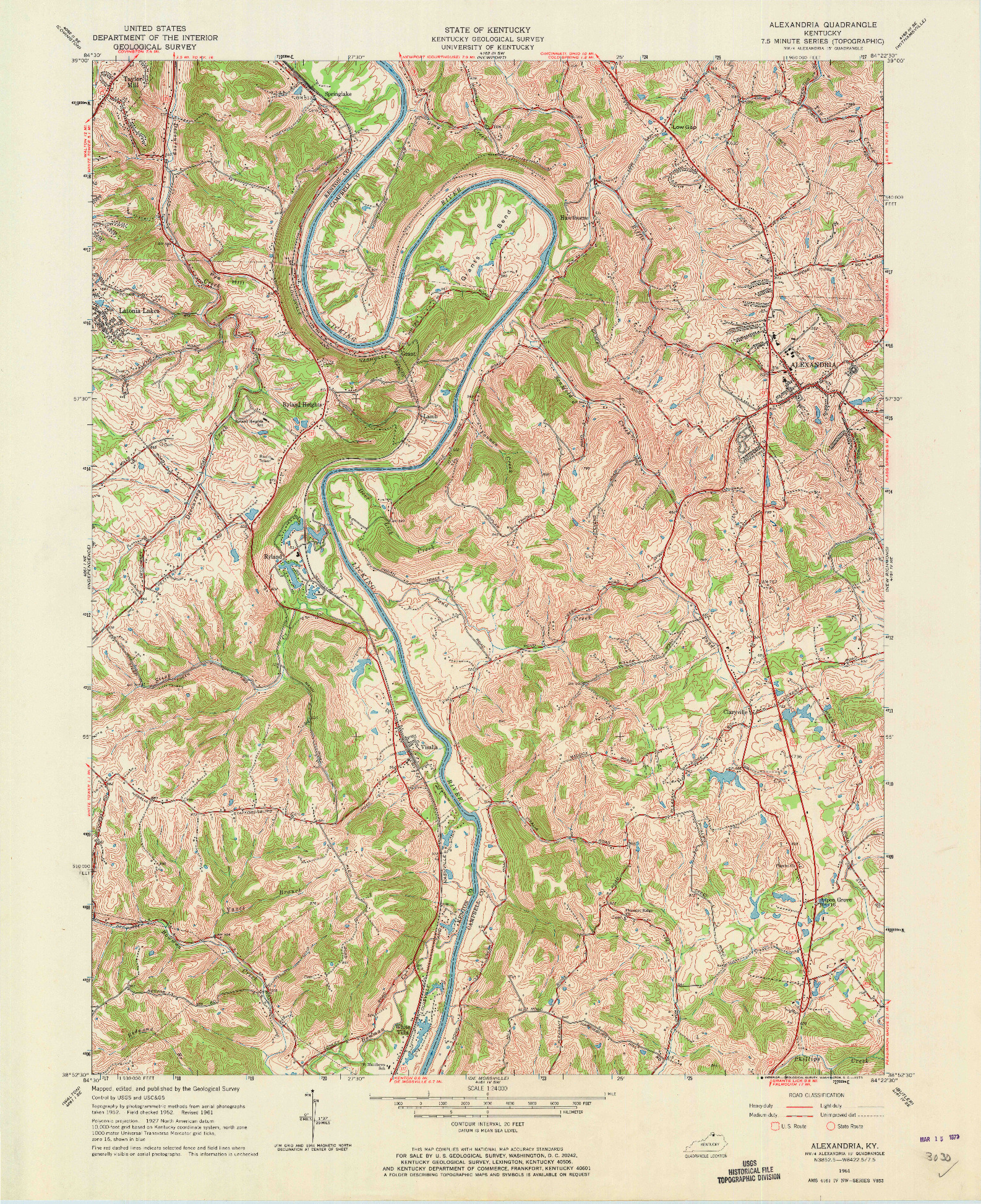 USGS 1:24000-SCALE QUADRANGLE FOR ALEXANDRIA, KY 1961