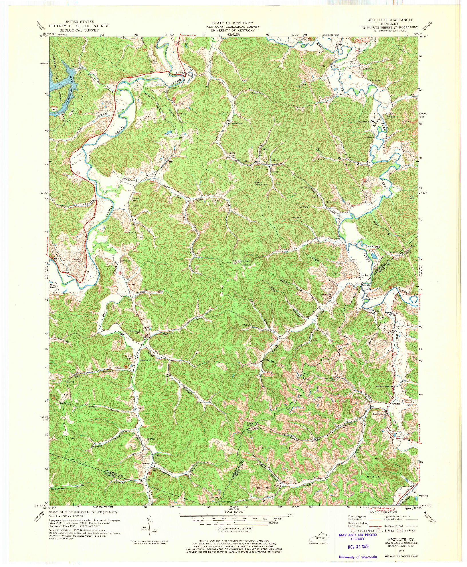 USGS 1:24000-SCALE QUADRANGLE FOR ARGILLITE, KY 1972