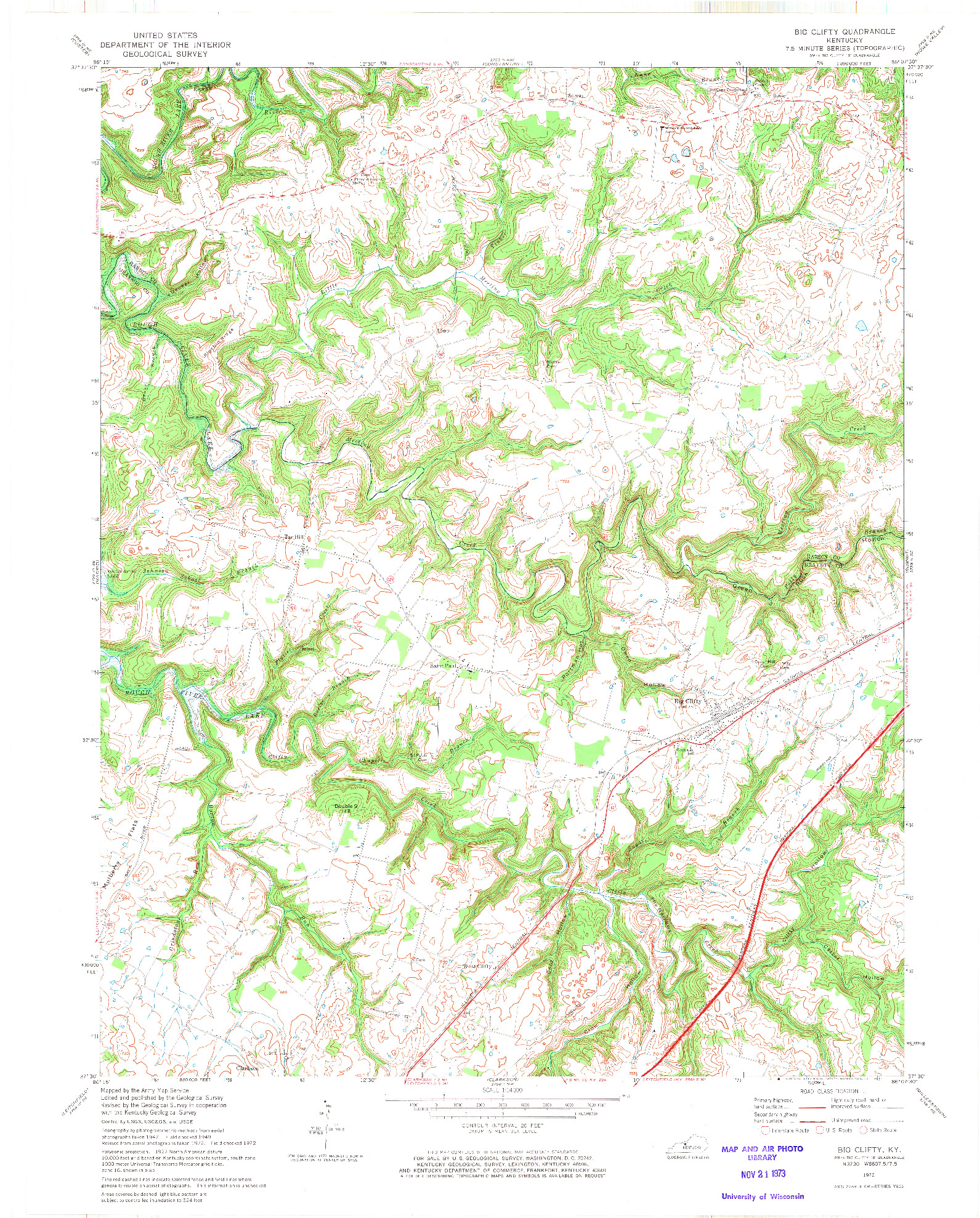 USGS 1:24000-SCALE QUADRANGLE FOR BIG CLIFTY, KY 1972