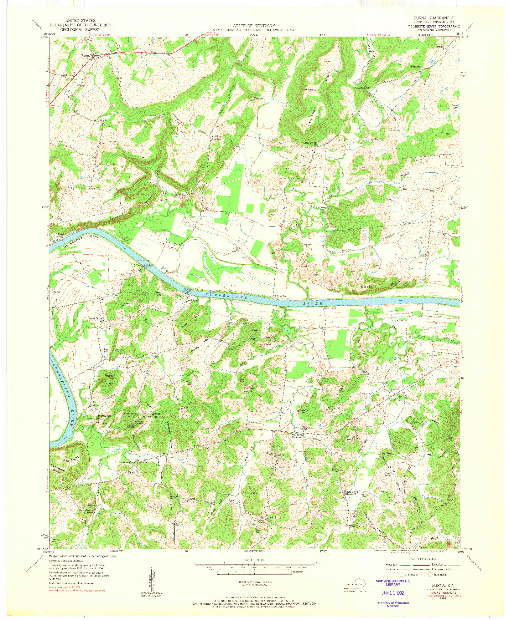 USGS 1:24000-SCALE QUADRANGLE FOR BURNA, KY 1954