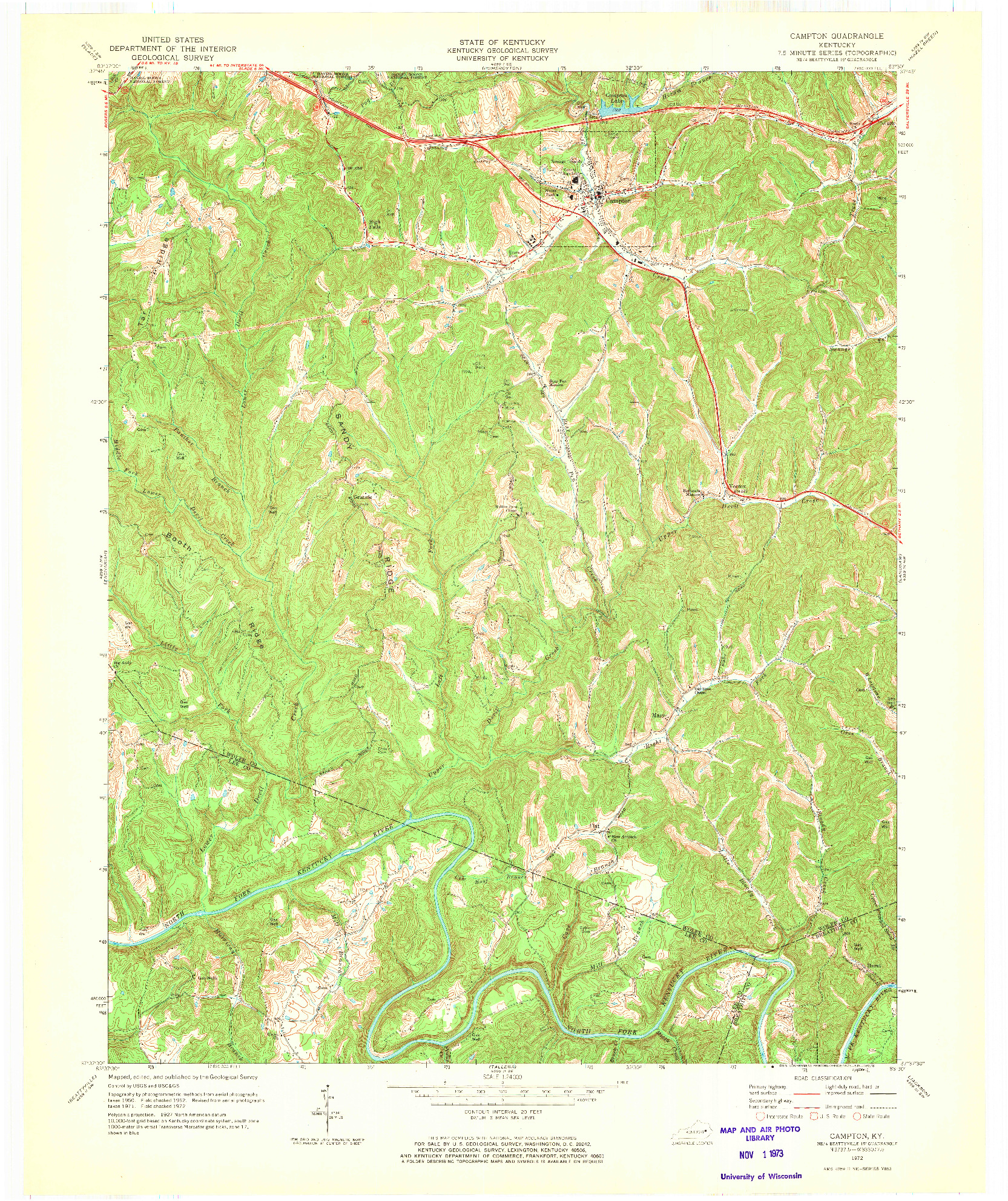 USGS 1:24000-SCALE QUADRANGLE FOR CAMPTON, KY 1972