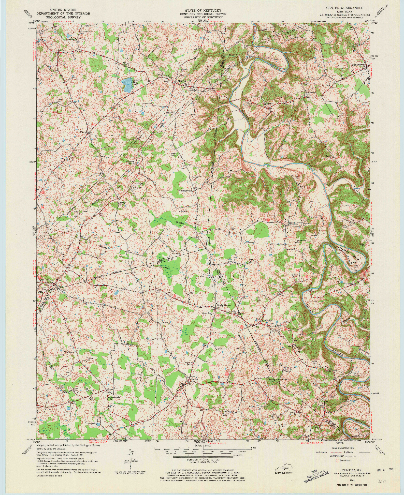USGS 1:24000-SCALE QUADRANGLE FOR CENTER, KY 1961
