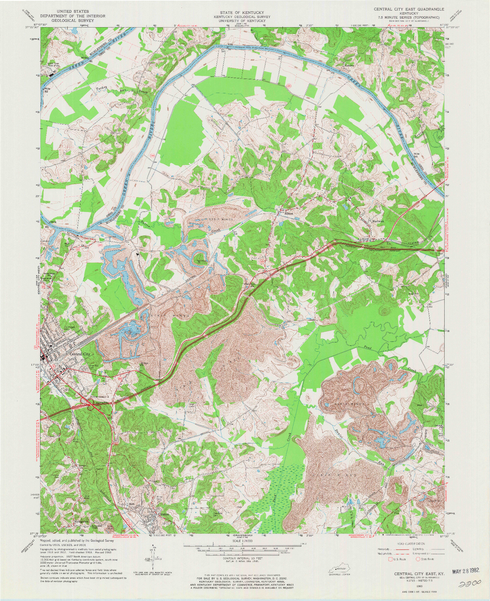 USGS 1:24000-SCALE QUADRANGLE FOR CENTRAL CITY EAST, KY 1963