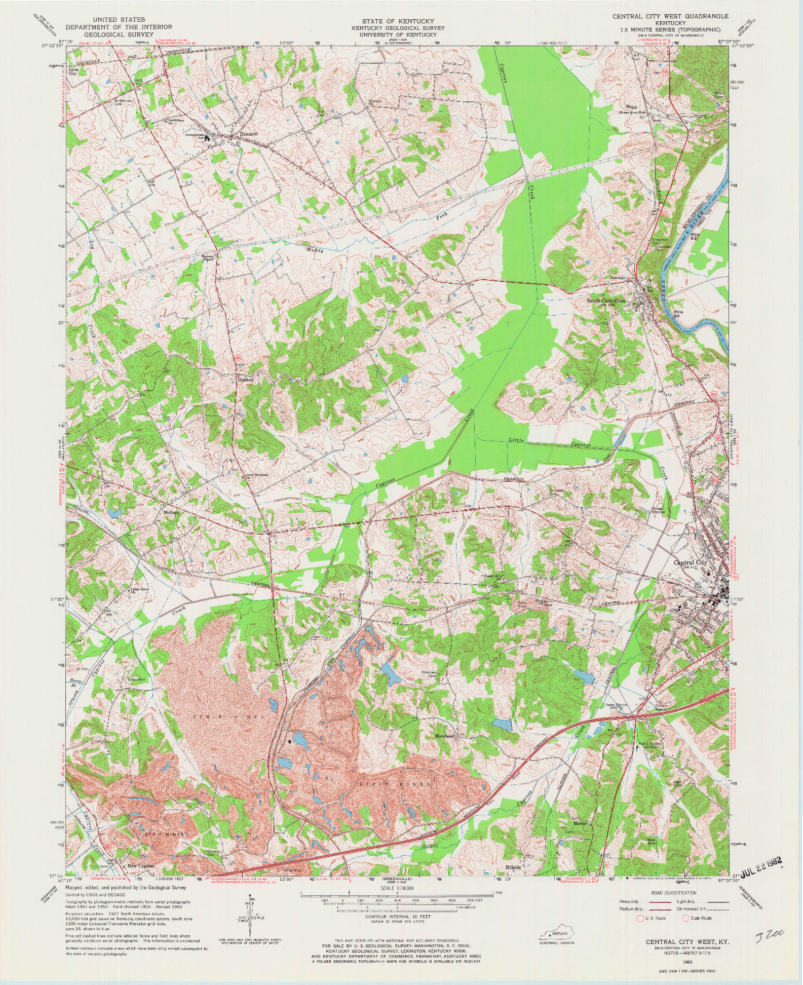 USGS 1:24000-SCALE QUADRANGLE FOR CENTRAL CITY WEST, KY 1963