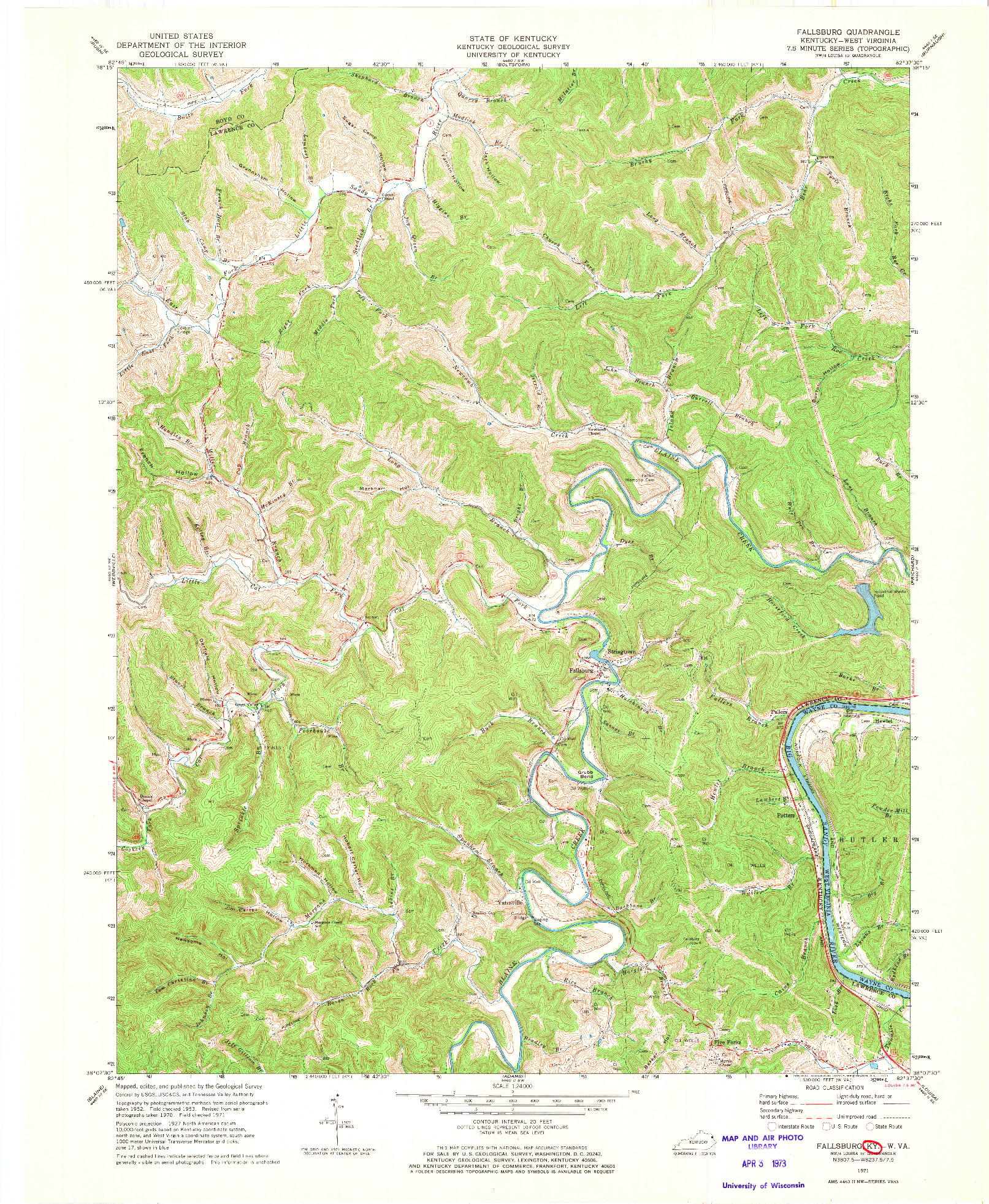 USGS 1:24000-SCALE QUADRANGLE FOR FALLSBURG, KY 1971