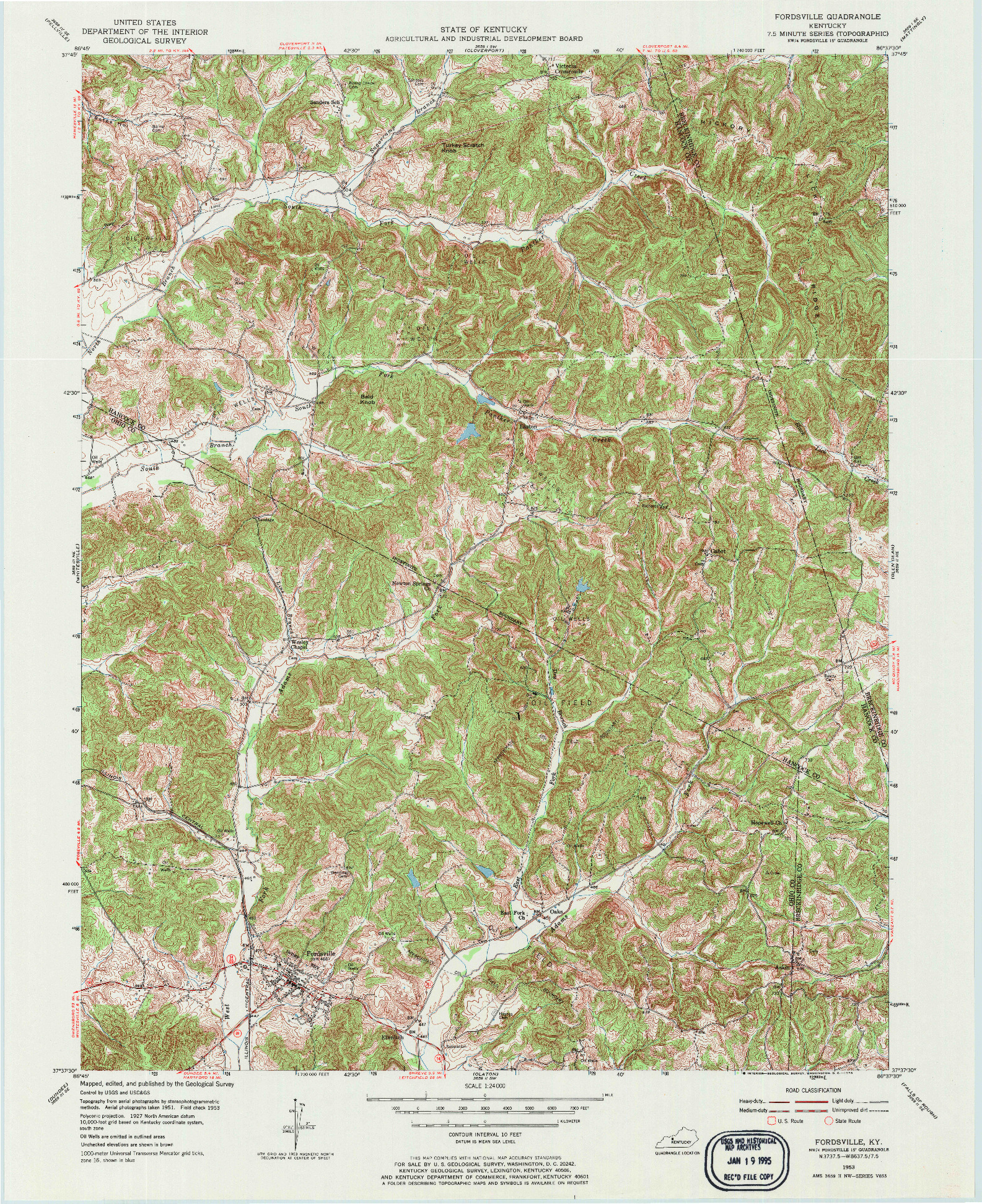 USGS 1:24000-SCALE QUADRANGLE FOR FORDSVILLE, KY 1953