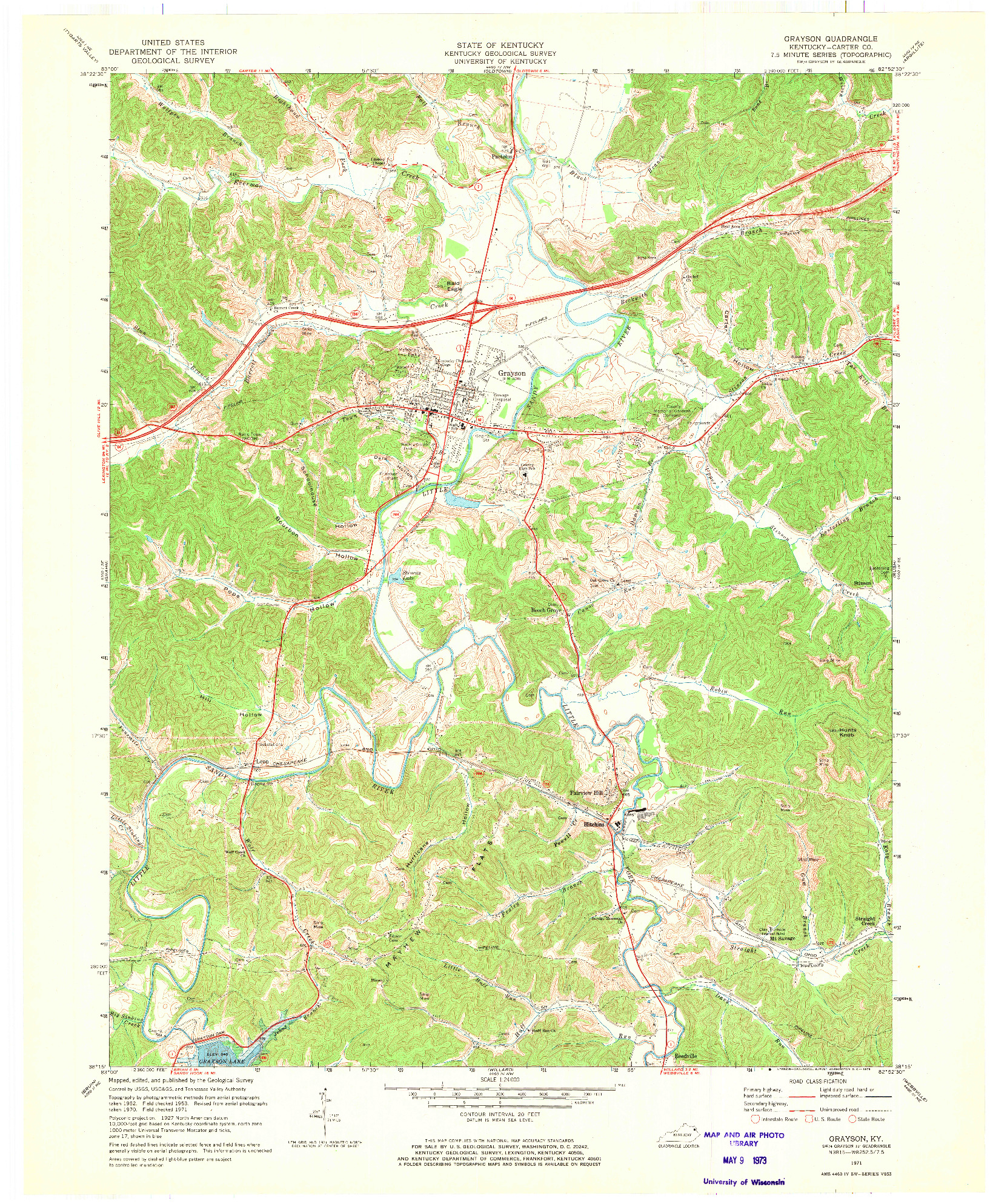 USGS 1:24000-SCALE QUADRANGLE FOR GRAYSON, KY 1971