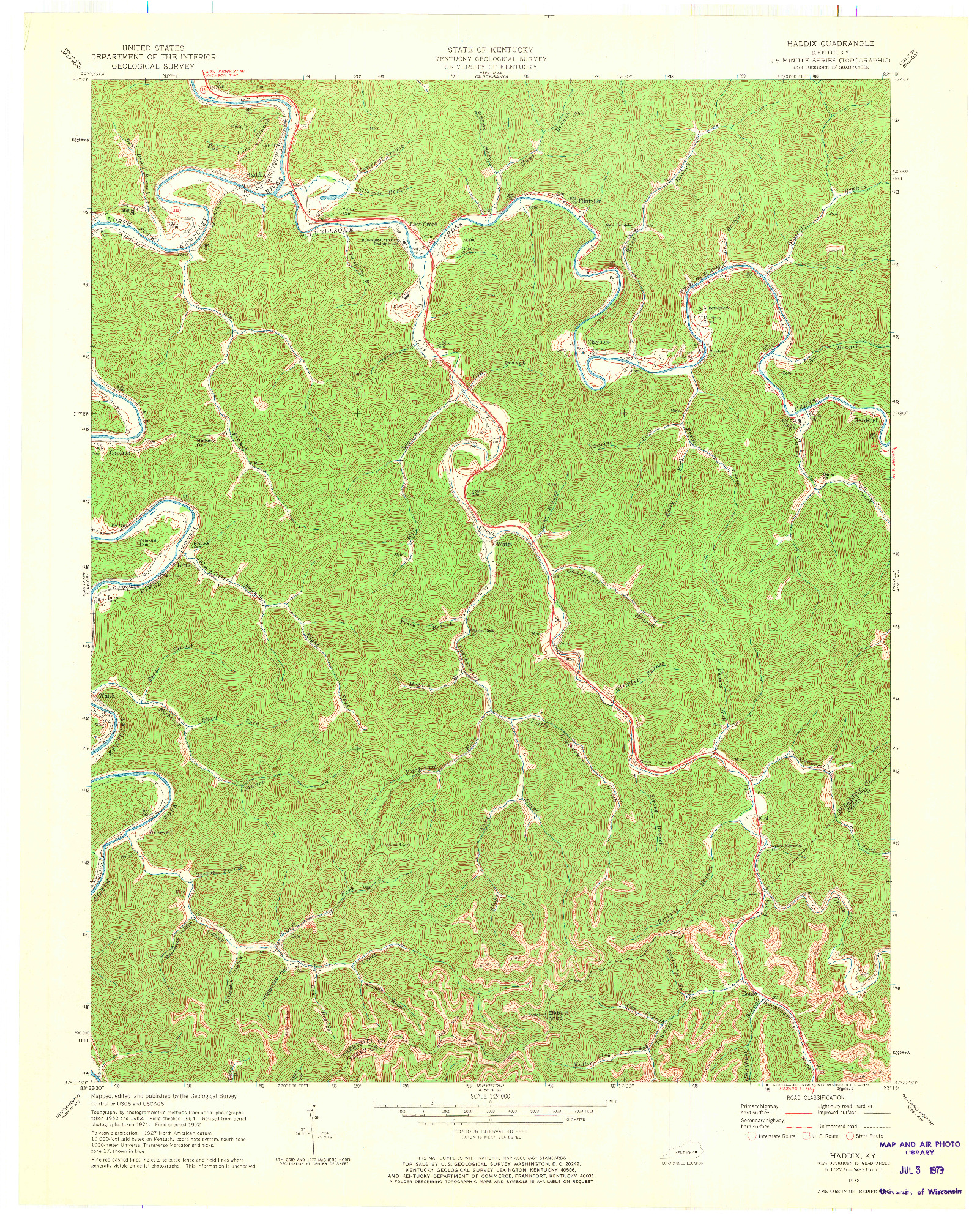 USGS 1:24000-SCALE QUADRANGLE FOR HADDIX, KY 1972