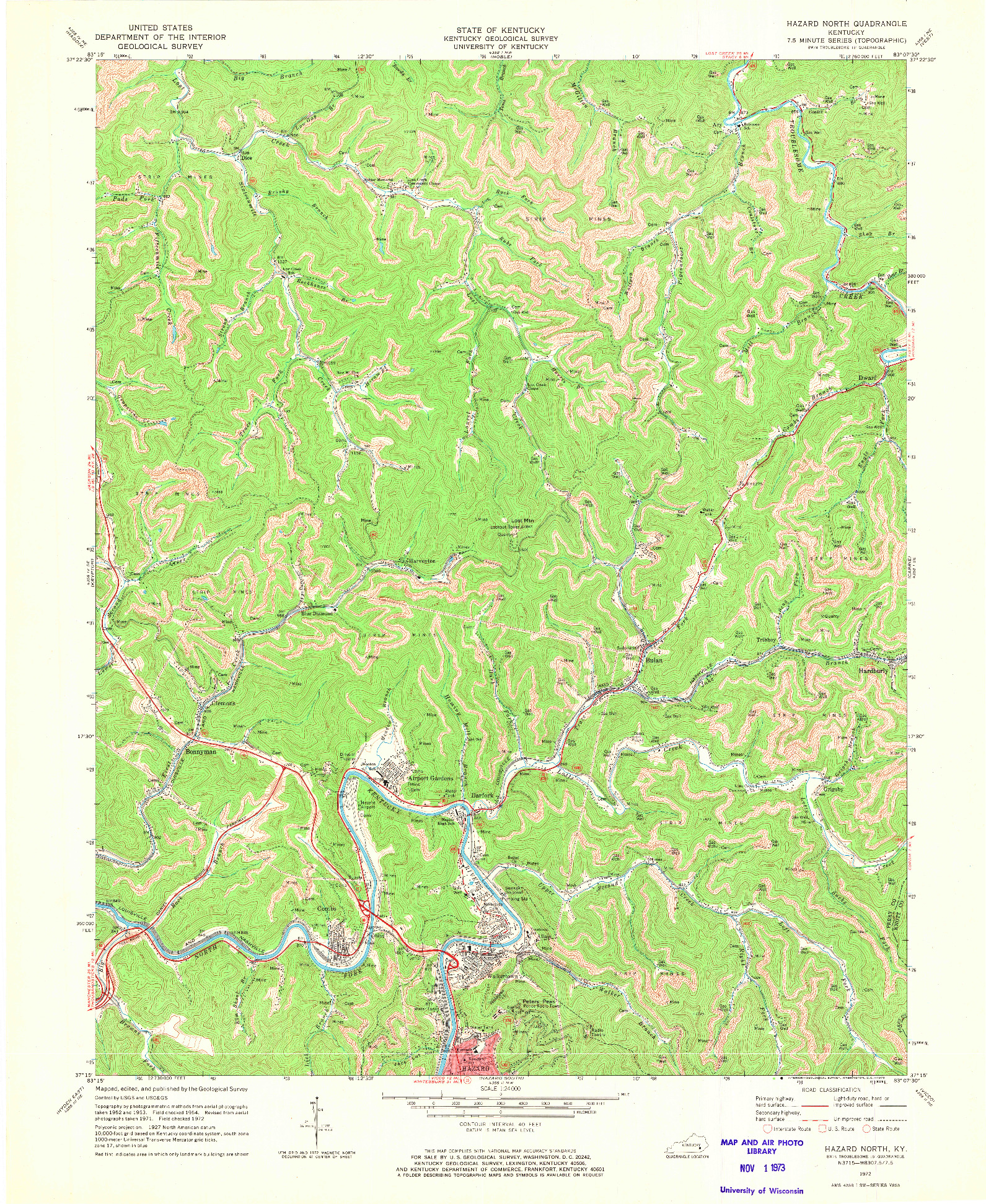USGS 1:24000-SCALE QUADRANGLE FOR HAZARD NORTH, KY 1972