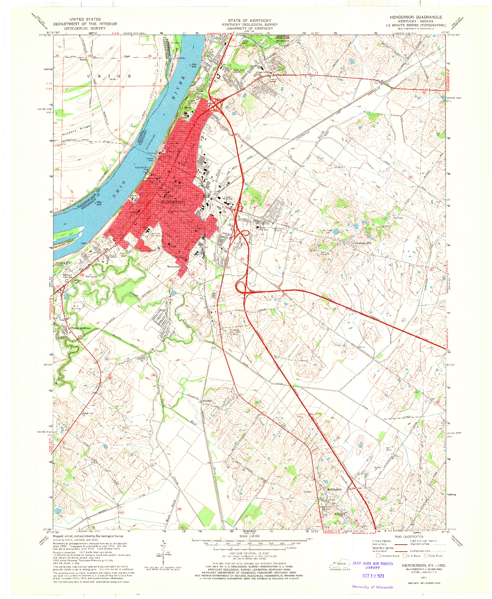 USGS 1:24000-SCALE QUADRANGLE FOR HENDERSON, KY 1971