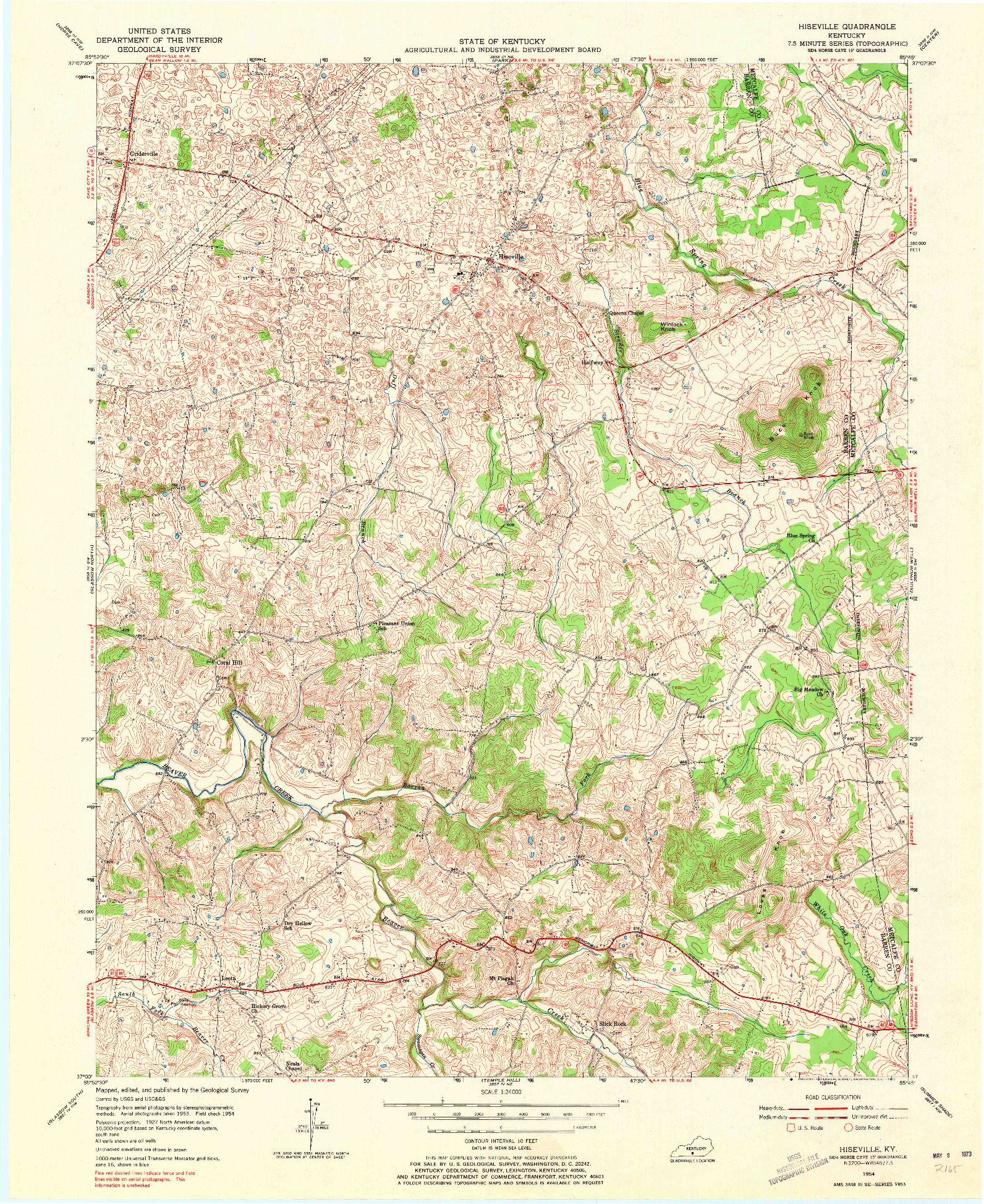 USGS 1:24000-SCALE QUADRANGLE FOR HISEVILLE, KY 1954