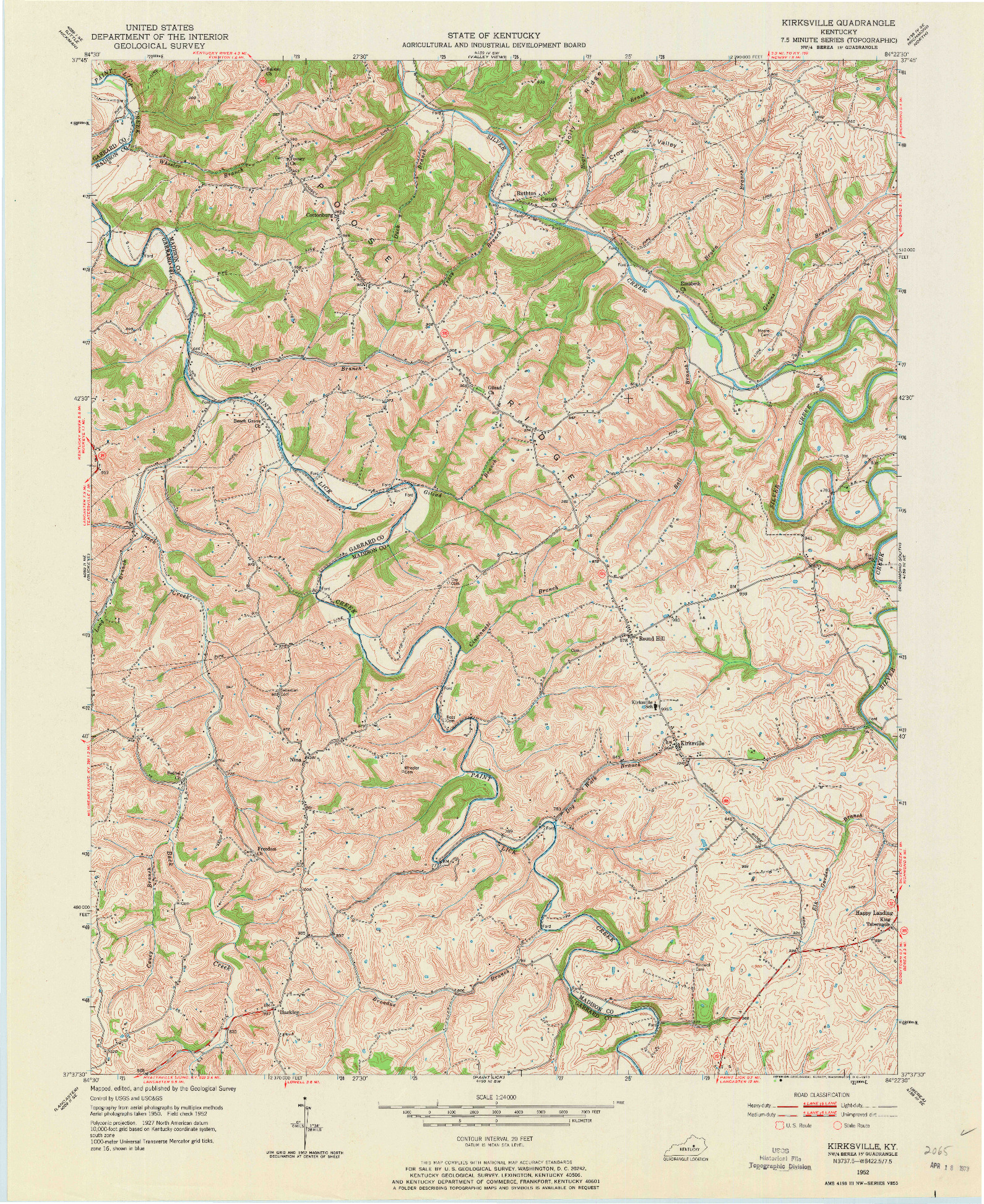 USGS 1:24000-SCALE QUADRANGLE FOR KIRKSVILLE, KY 1952