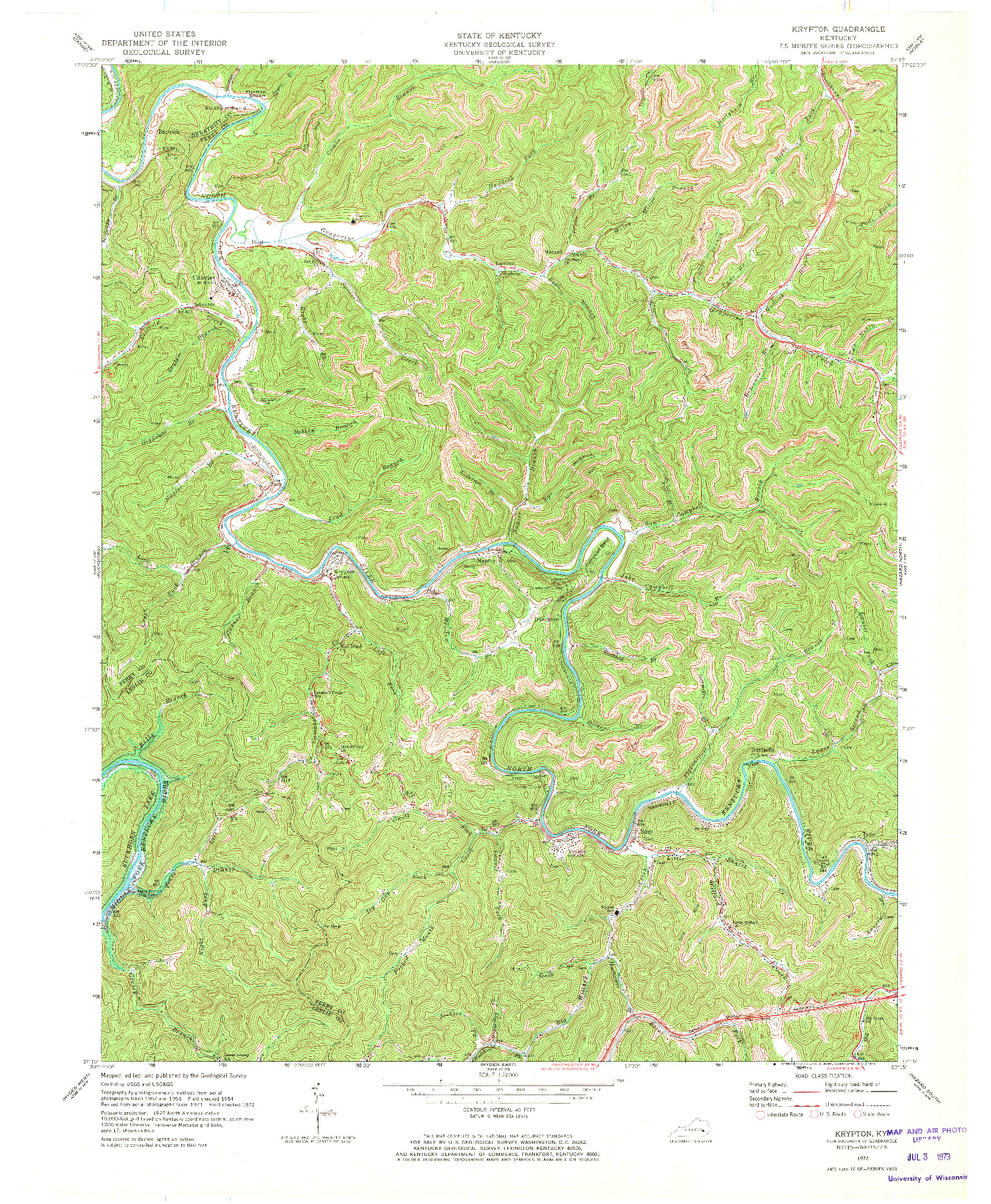 USGS 1:24000-SCALE QUADRANGLE FOR KRYPTON, KY 1972