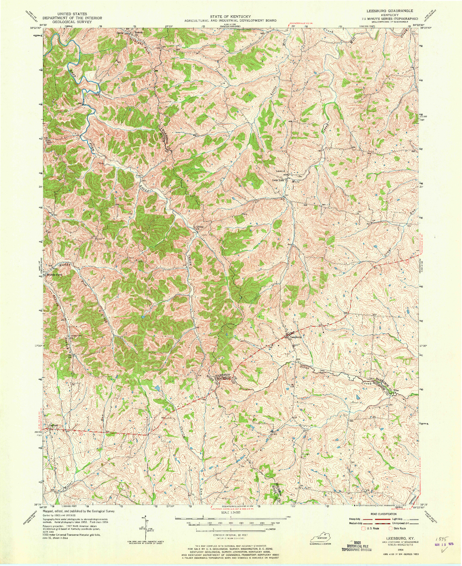 USGS 1:24000-SCALE QUADRANGLE FOR LEESBURG, KY 1954