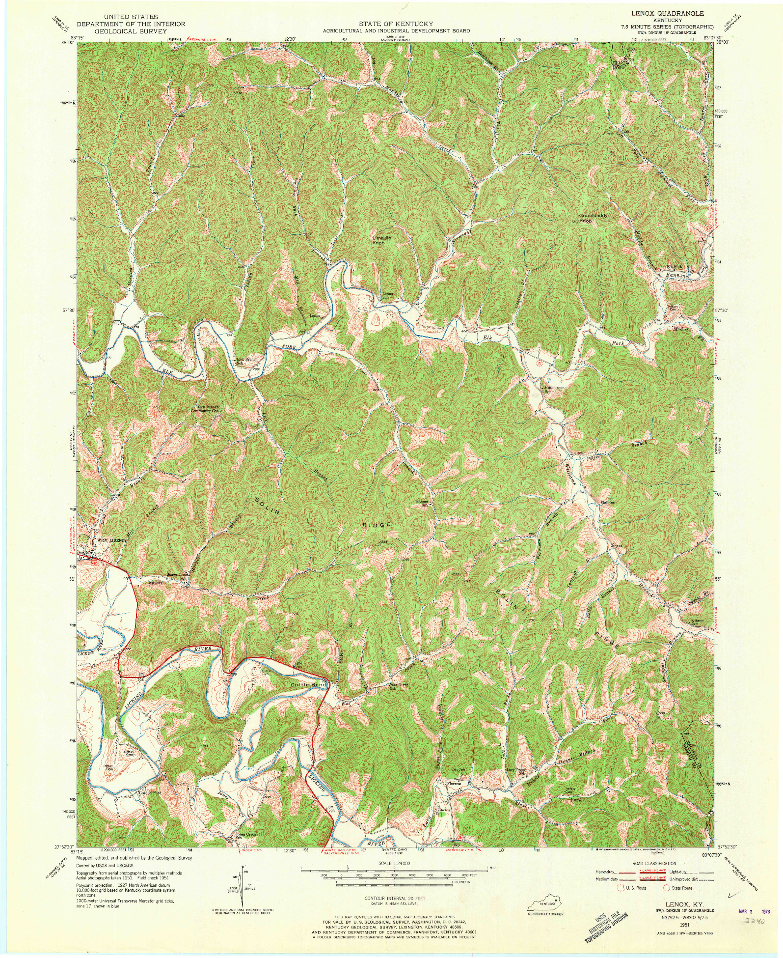 USGS 1:24000-SCALE QUADRANGLE FOR LENOX, KY 1951