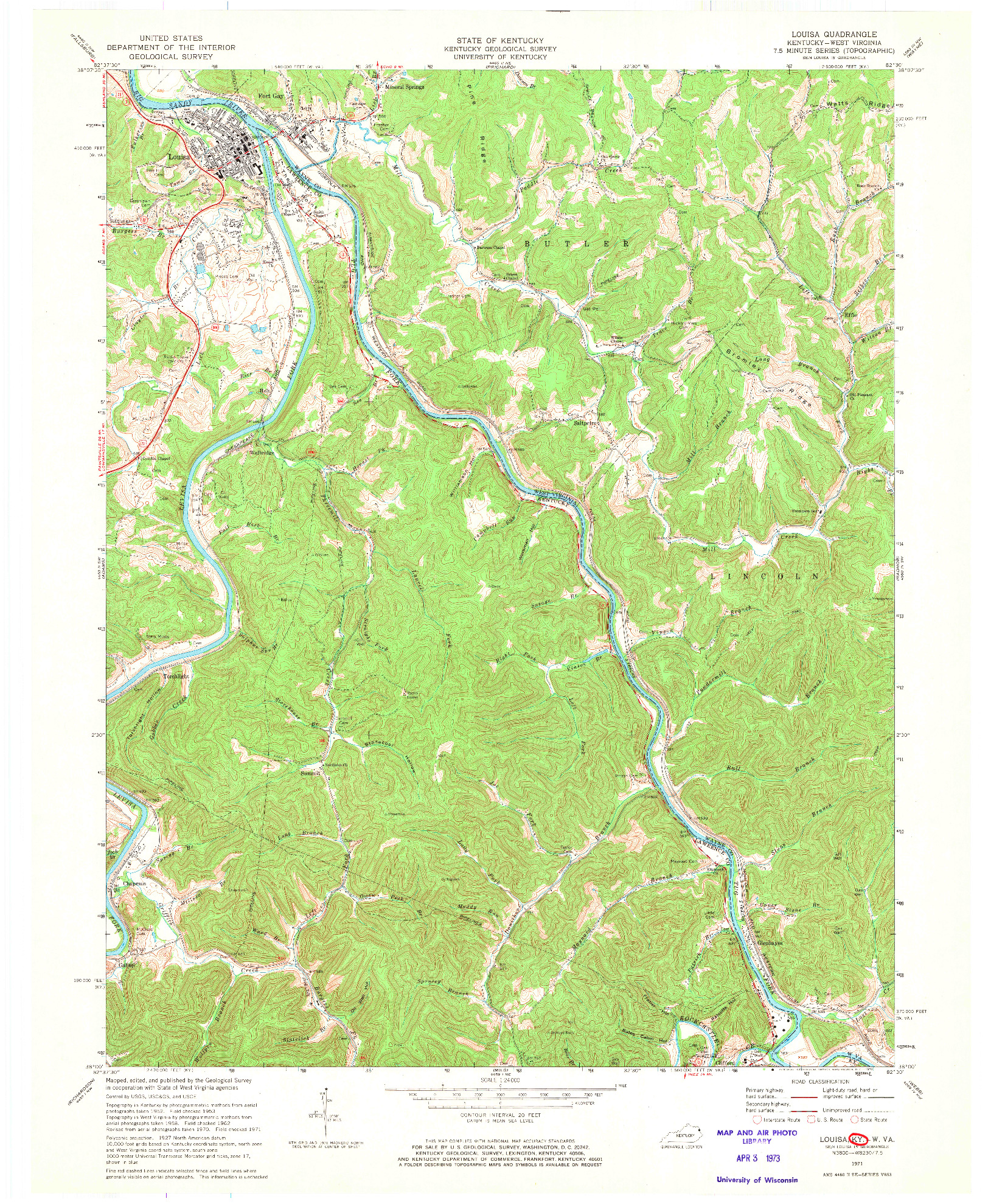 USGS 1:24000-SCALE QUADRANGLE FOR LOUISA, KY 1971