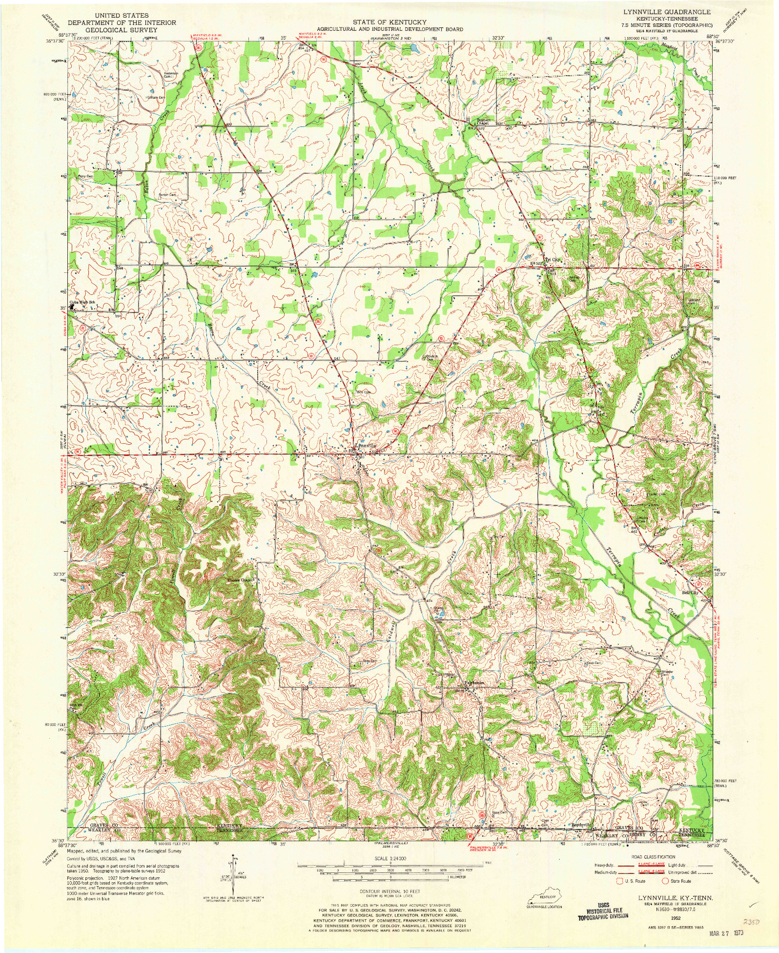 USGS 1:24000-SCALE QUADRANGLE FOR LYNNVILLE, KY 1952
