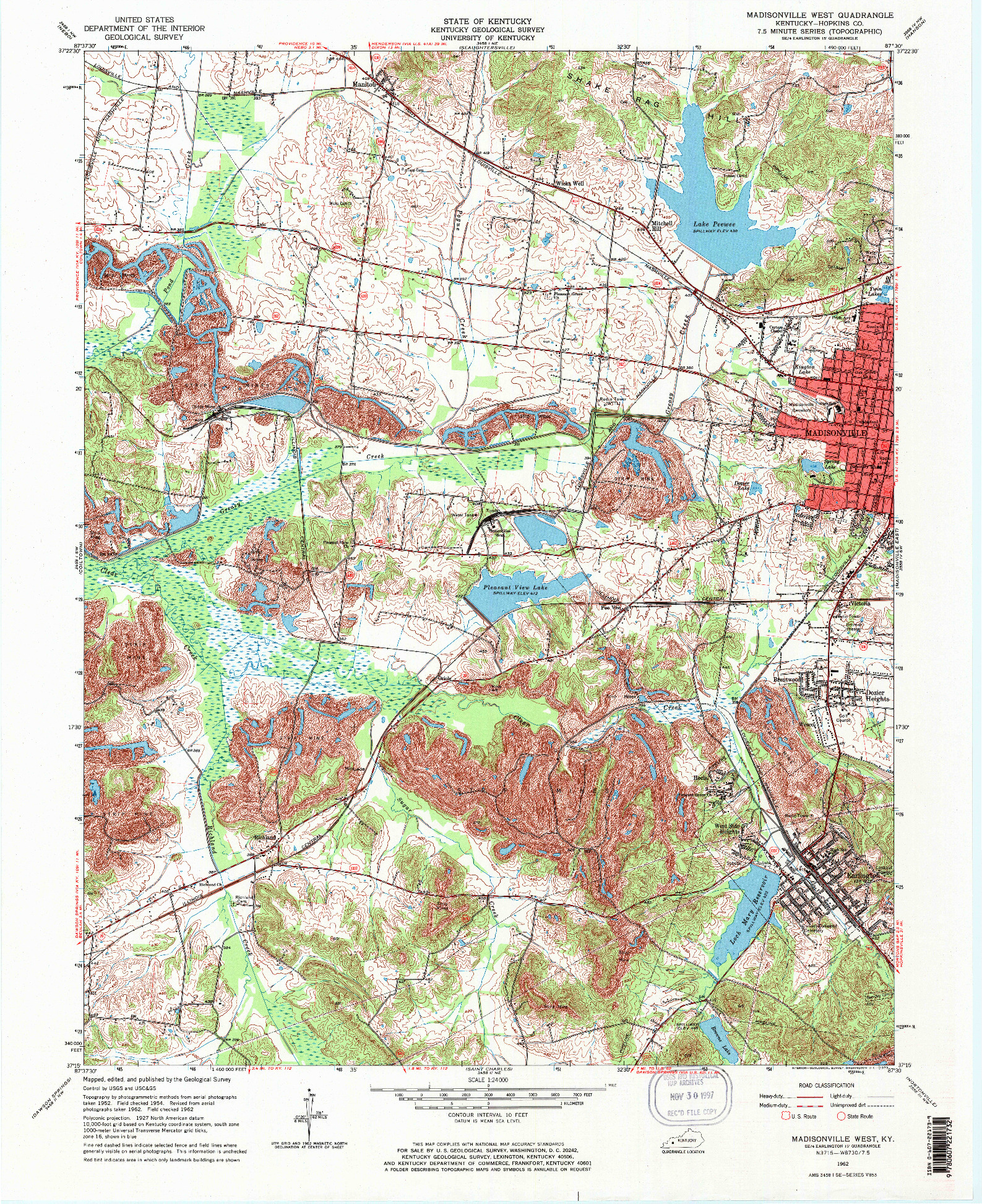 USGS 1:24000-SCALE QUADRANGLE FOR MADISONVILLE WEST, KY 1962