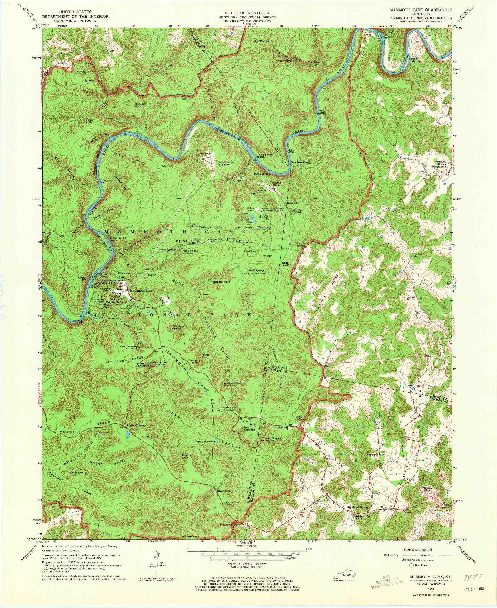 USGS 1:24000-SCALE QUADRANGLE FOR MAMMOTH CAVE, KY 1965
