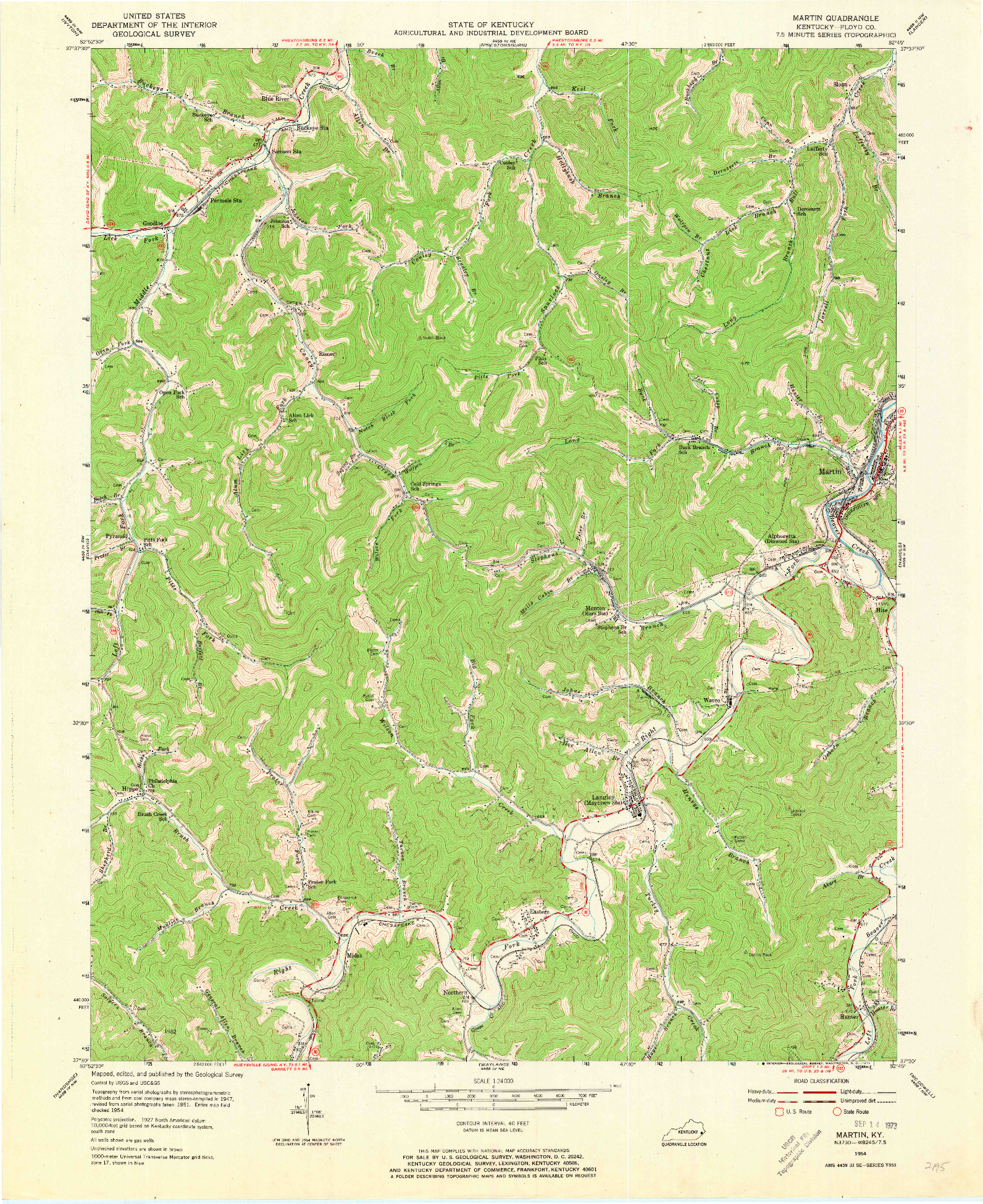 USGS 1:24000-SCALE QUADRANGLE FOR MARTIN, KY 1954