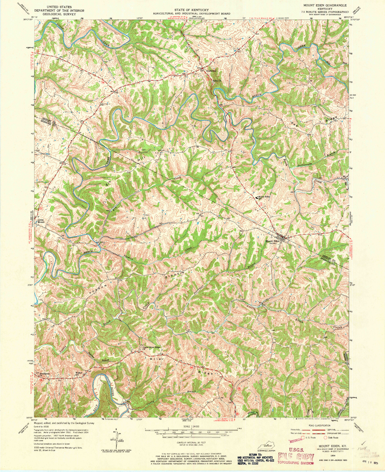 USGS 1:24000-SCALE QUADRANGLE FOR MOUNT EDEN, KY 1954