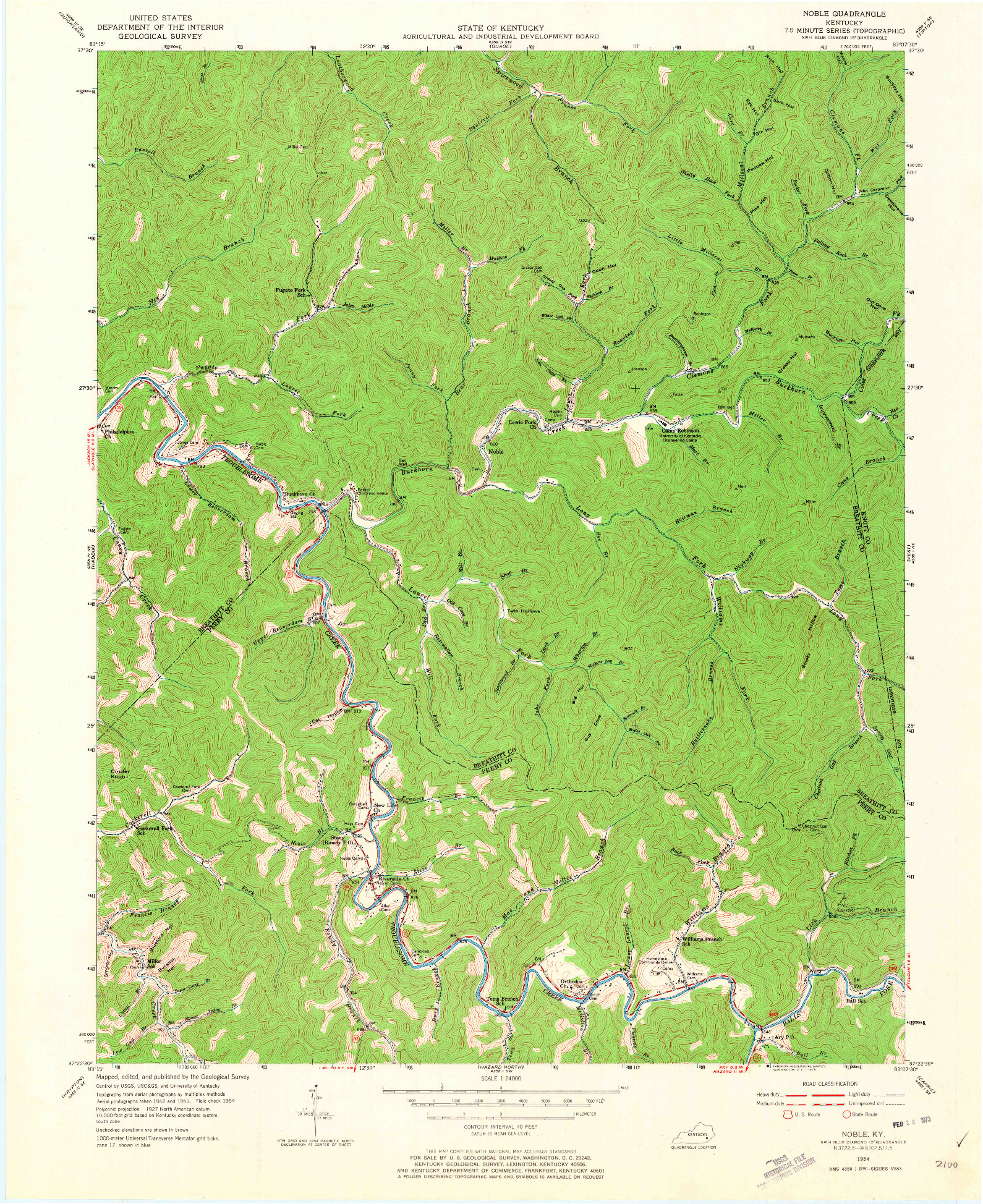 USGS 1:24000-SCALE QUADRANGLE FOR NOBLE, KY 1954