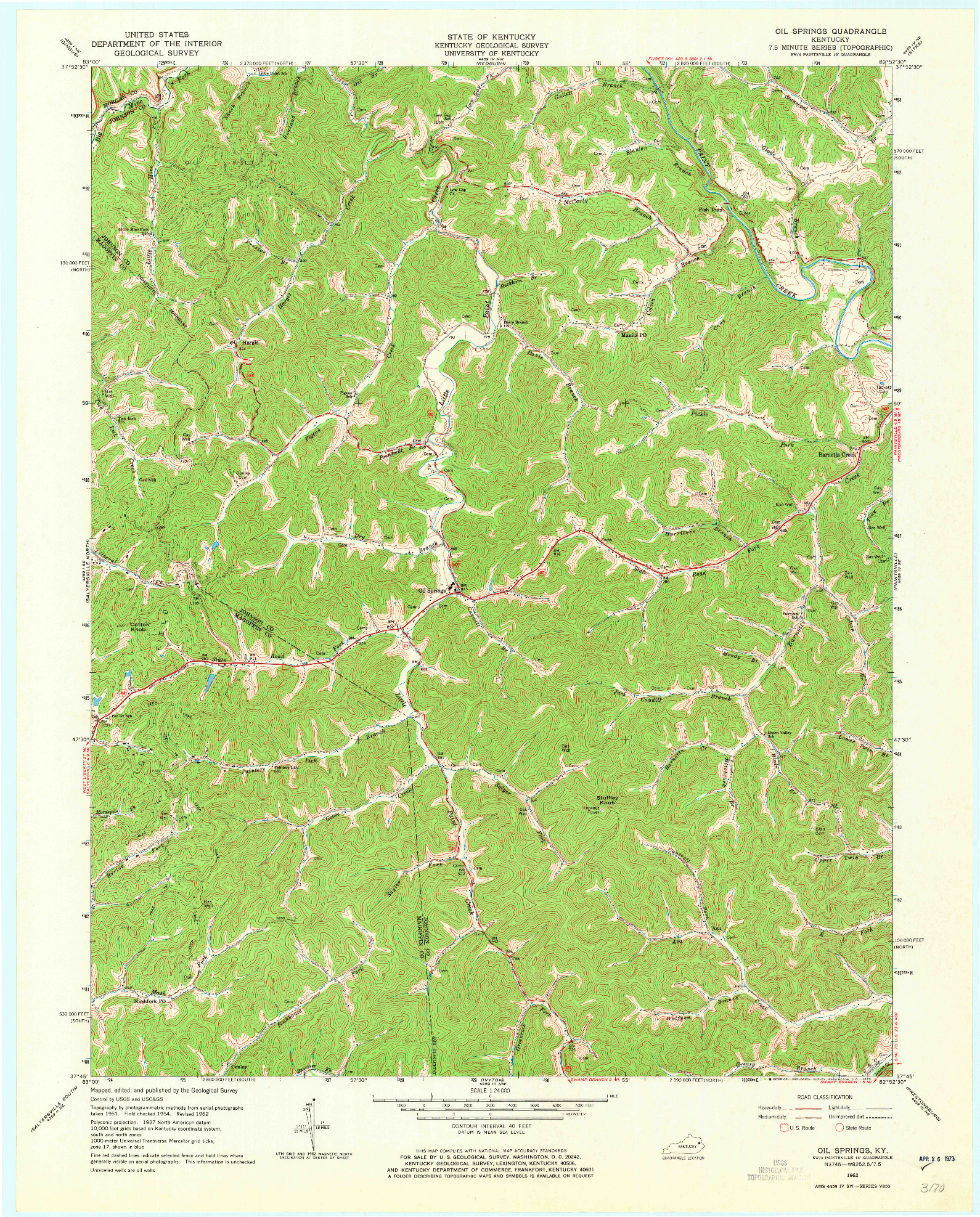 USGS 1:24000-SCALE QUADRANGLE FOR OIL SPRINGS, KY 1962