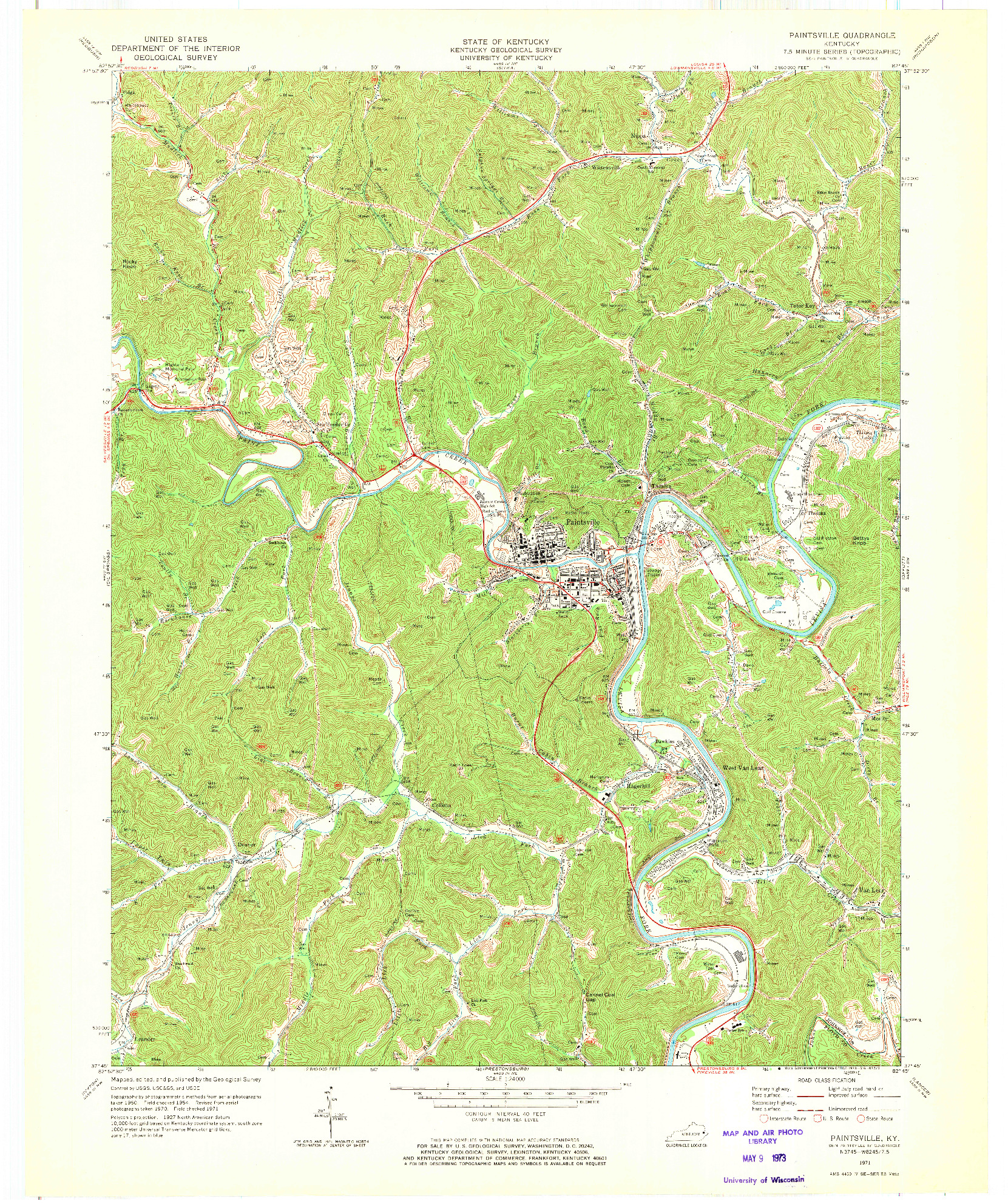 USGS 1:24000-SCALE QUADRANGLE FOR PAINTSVILLE, KY 1971