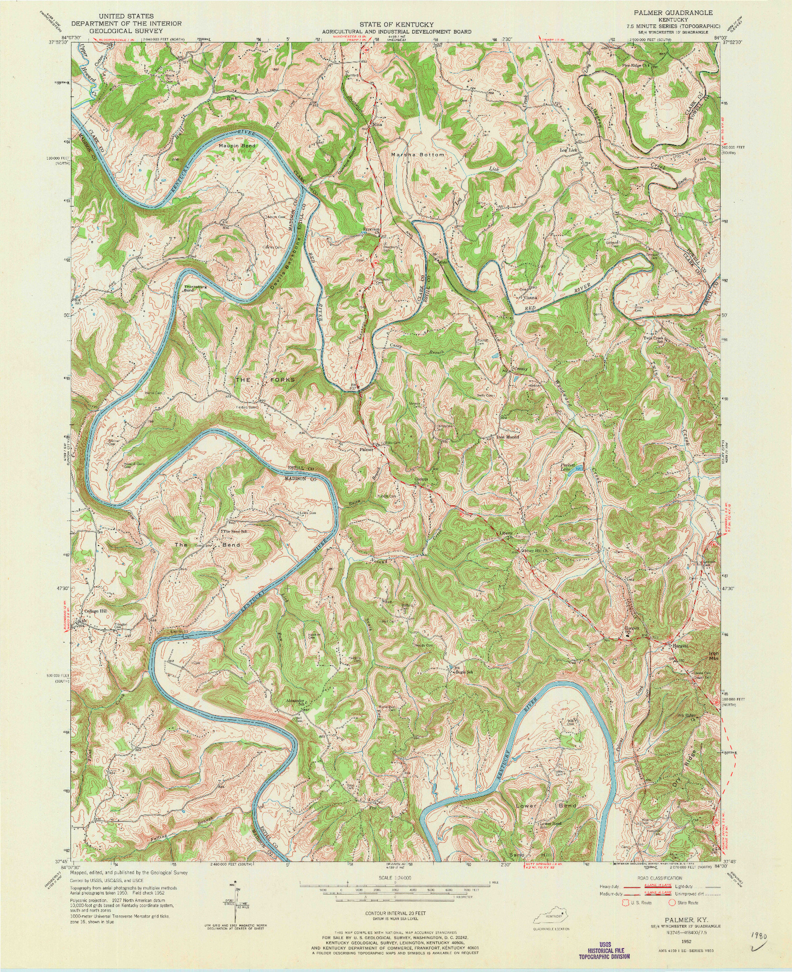 USGS 1:24000-SCALE QUADRANGLE FOR PALMER, KY 1952