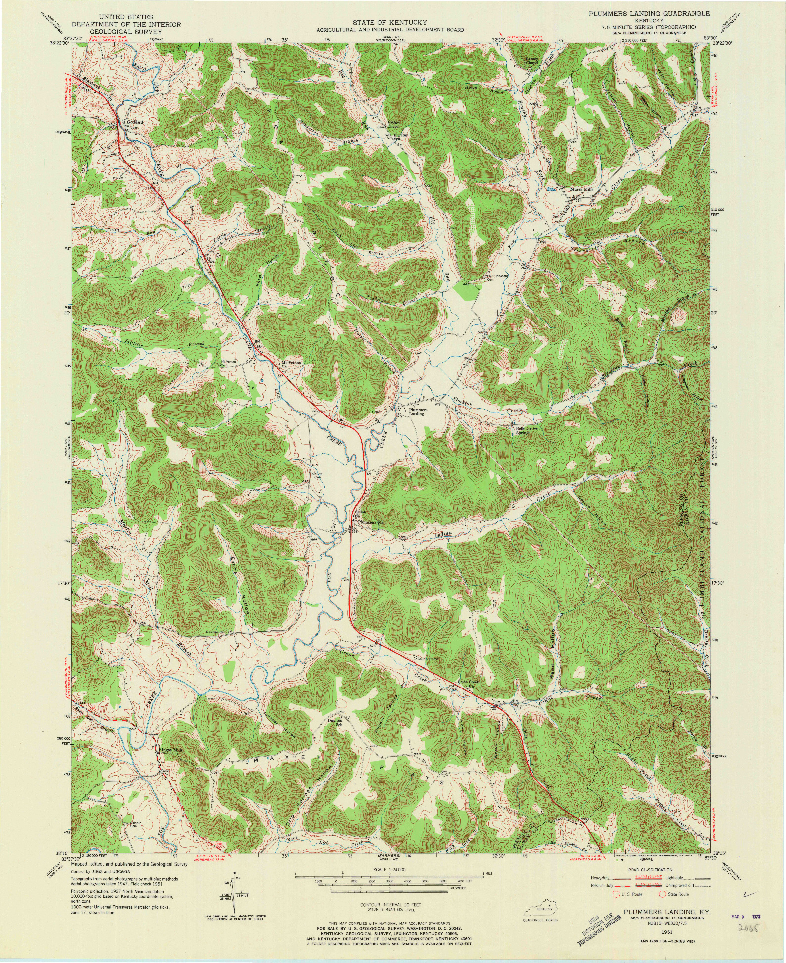 USGS 1:24000-SCALE QUADRANGLE FOR PLUMMERS LANDING, KY 1951